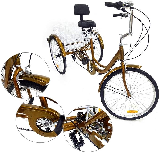 24 pollici Triciclo per Adulti e Anziani Bici con Cestino, Triciciclo per Shopping per Adulti, Cestino per la Spesa