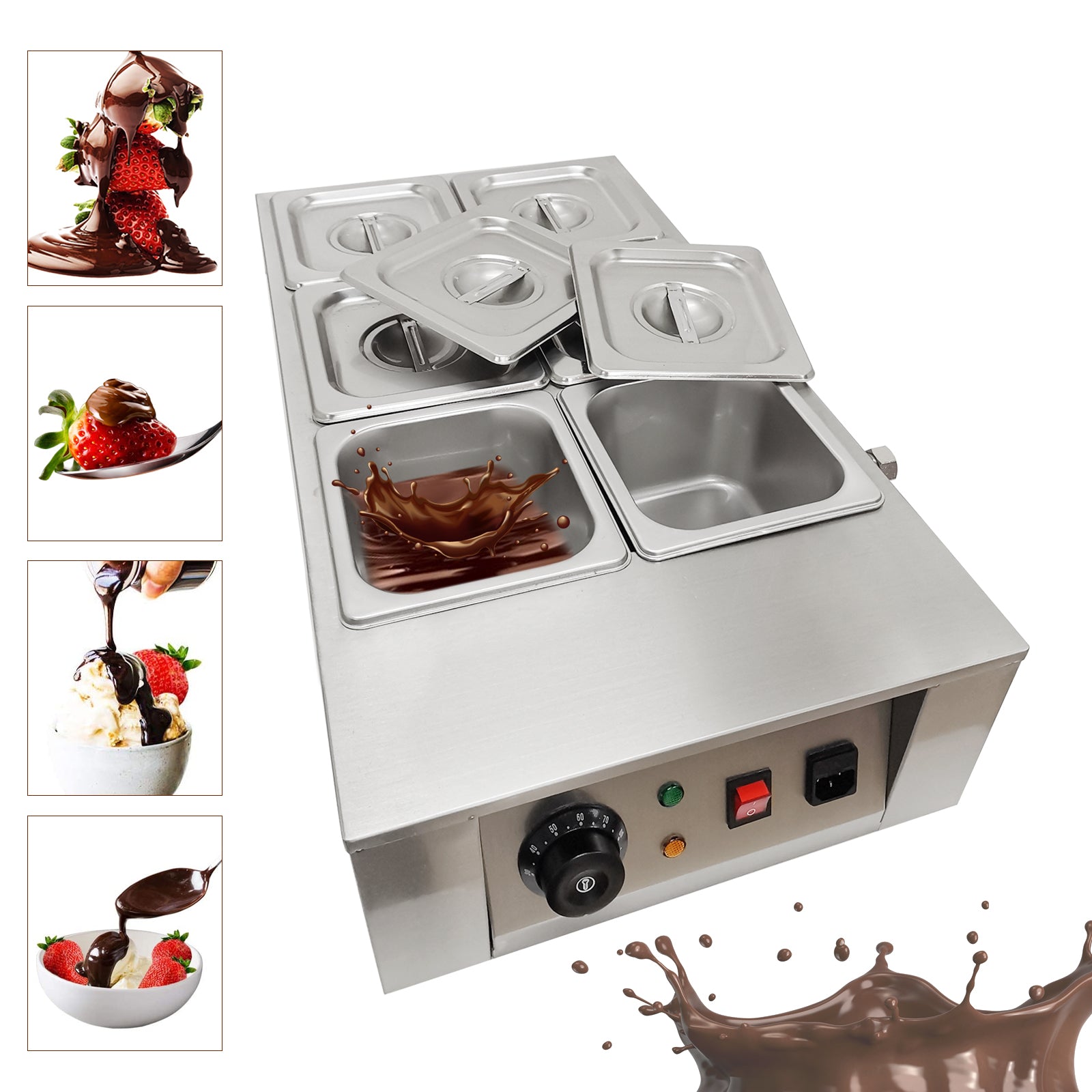 Fornello per cioccolato in acciaio inox Creatore di cioccolato con controllo della temperatura 0-80 ℃ Fonditore di cioccolato con 6 serbatoi