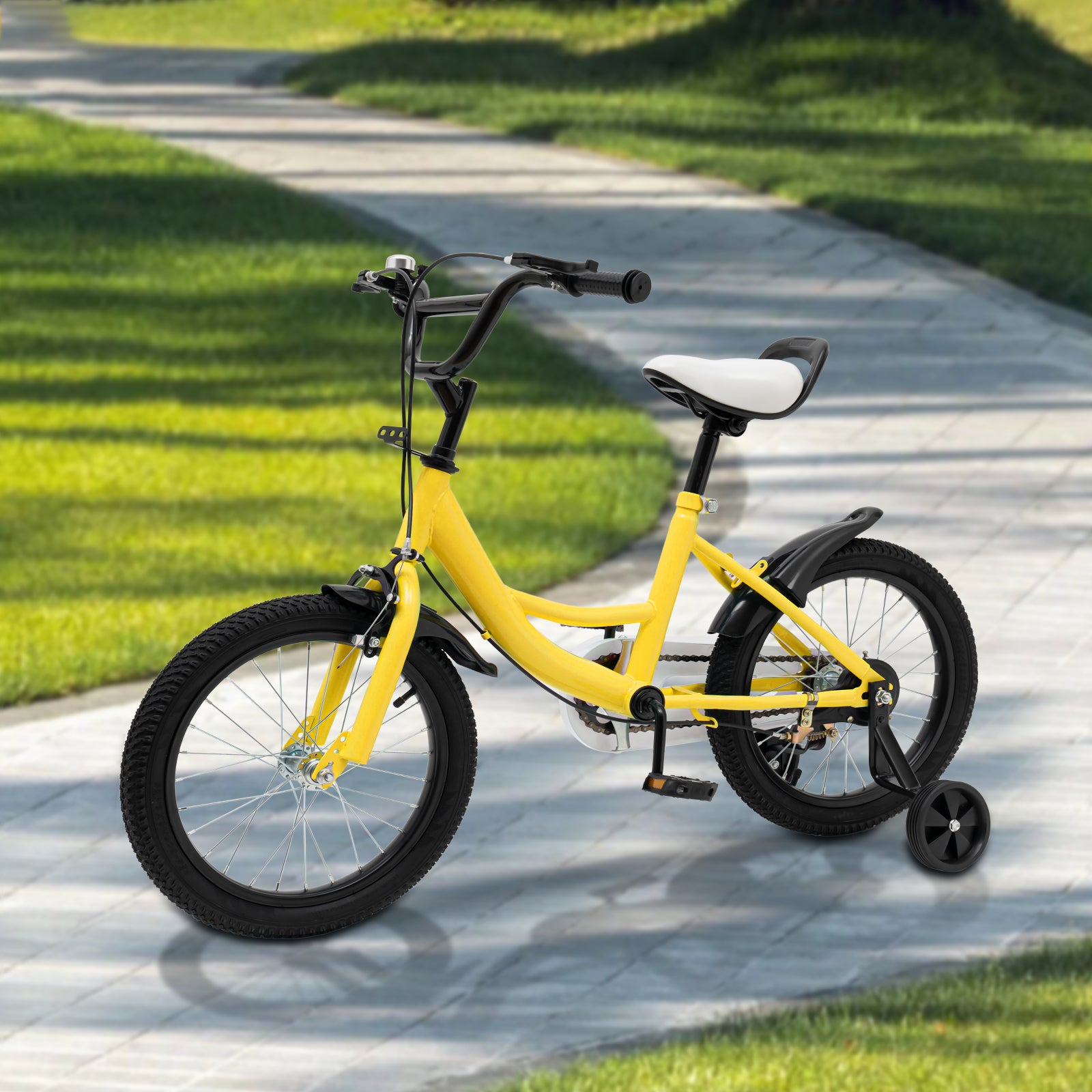 16 Pollici Bicicletta Bici per Bambini /Bambine con Ruota Ausiliaria 9,5 kg, Giallo Bici Regalo