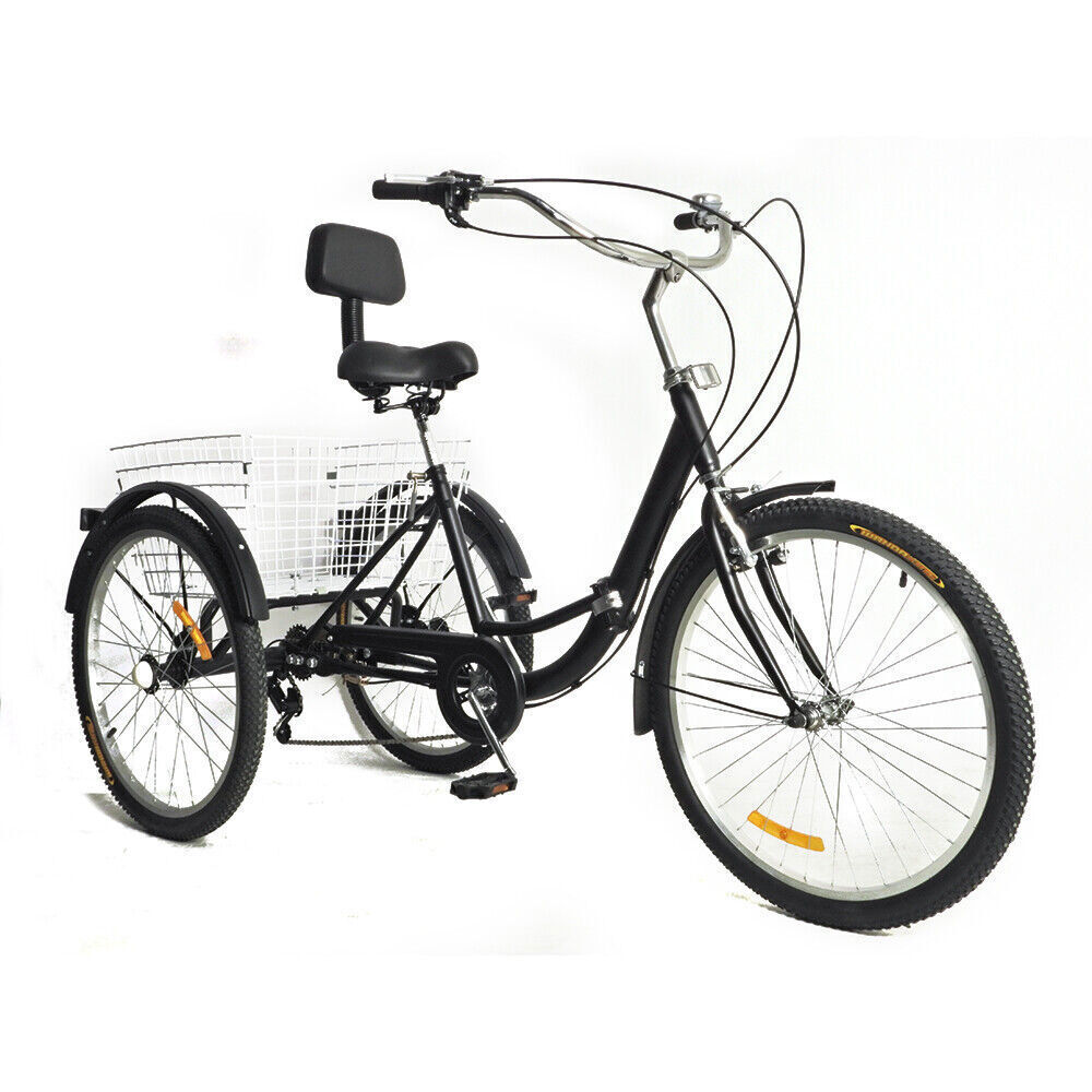 triciclo per adulti per bici da donna 3 ruote bicicletta 7 velocità triciclo  24 pollici comodo triciclo con sedile posteriore cestino regali per uomini  e donne (nero) : : Sport e tempo libero
