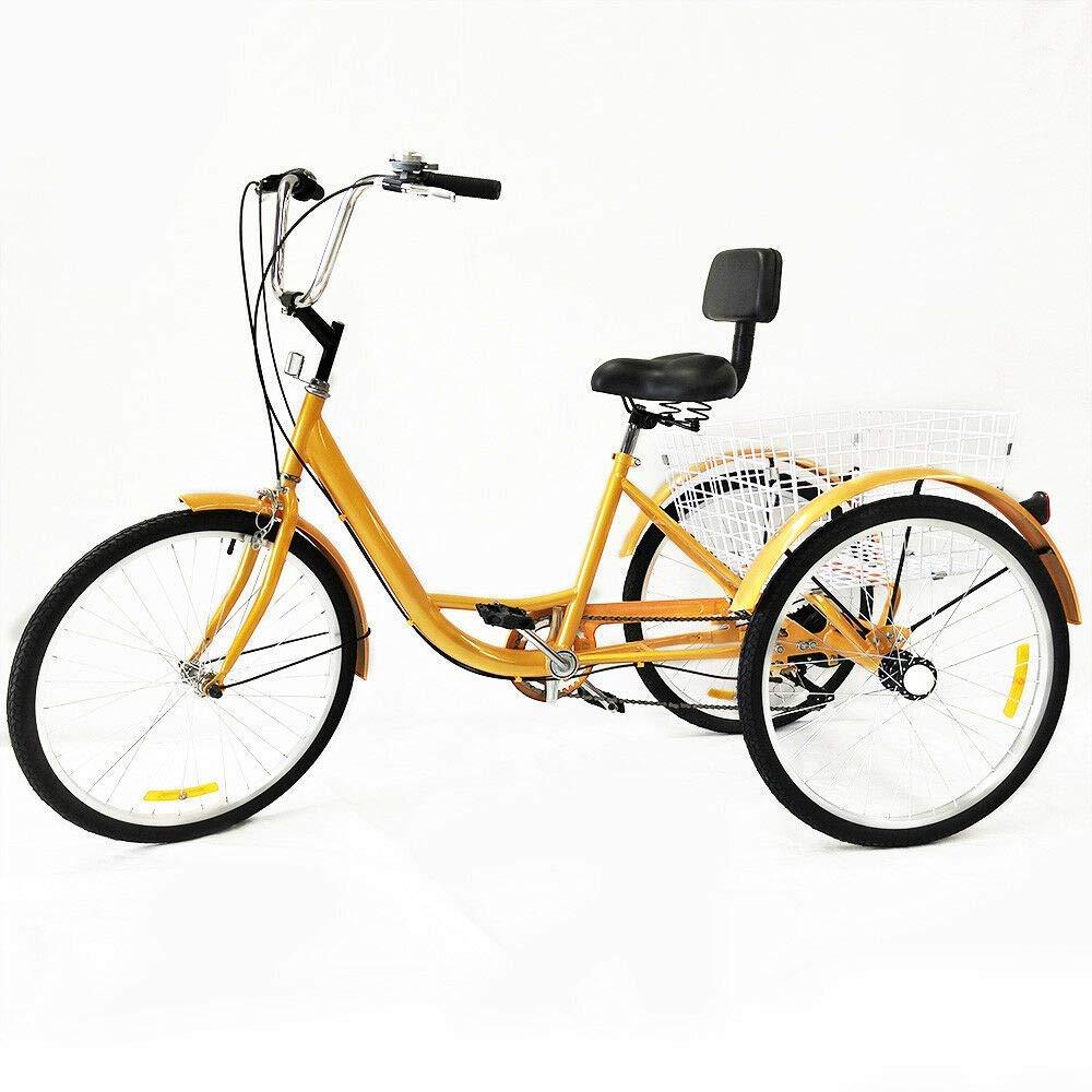 24" 6 velocità, triciclo per adulti + con cestino, giallo (senza luce)