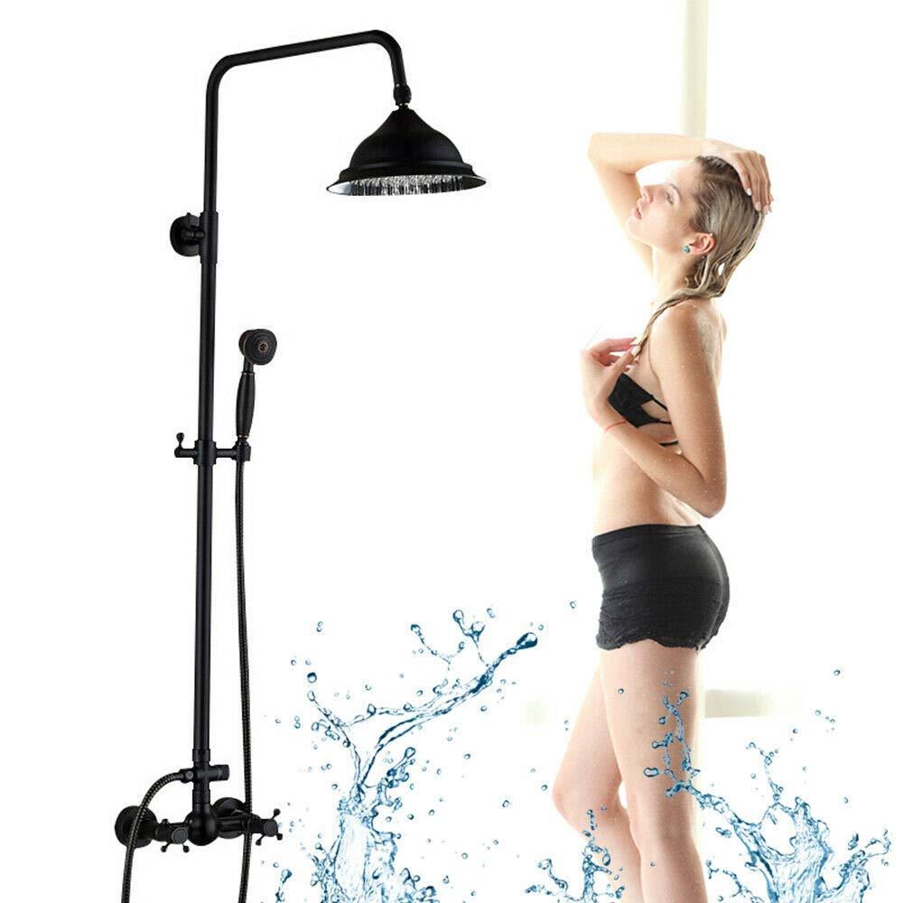 8 pollici sistema doccia vintage nero, 3 in 1 set doccia set doccia regolabile in altezza 