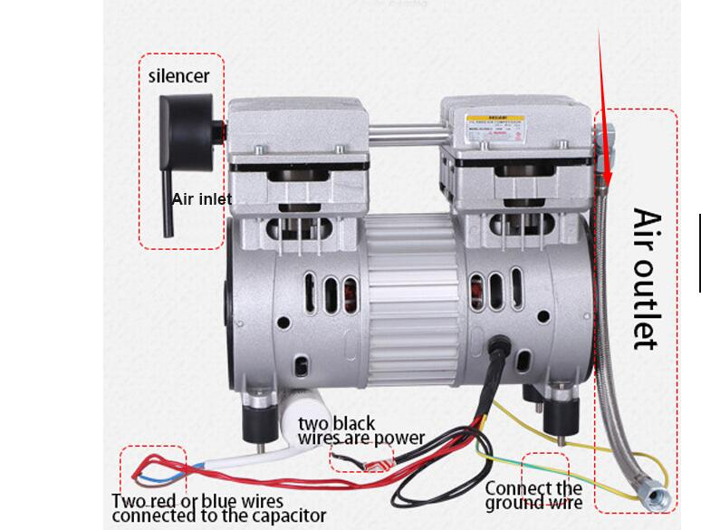 Compressore d'aria senza olio 1PS, 750W 8 bar 145 l/min, testa del compressore portatile, Rotori silenziosi