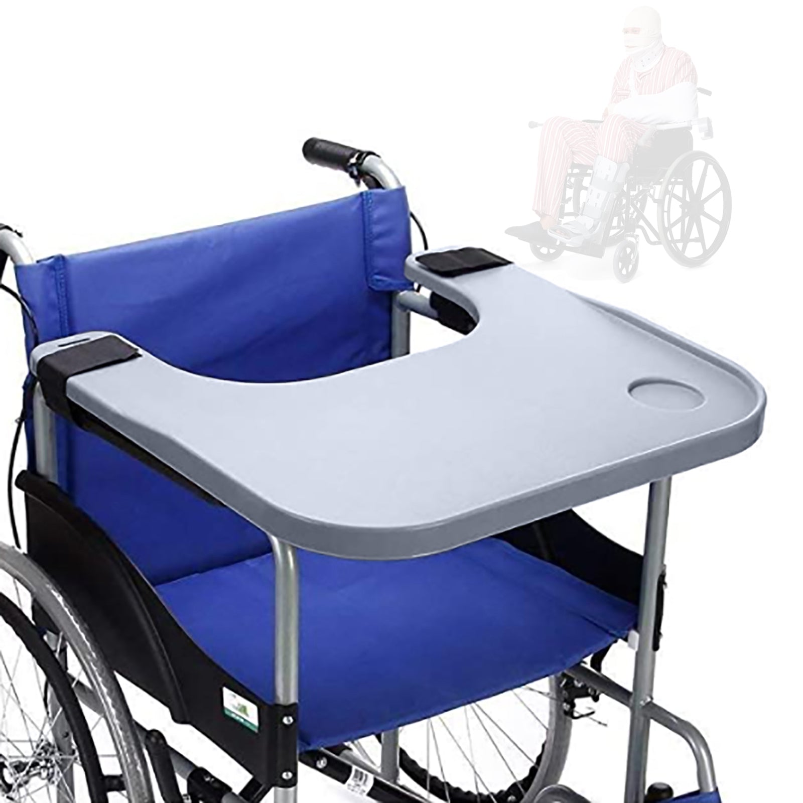 Vassoio universale per sedia a rotelle in ABS con 2 portabevande,per disabili per lettura, pause, cibo