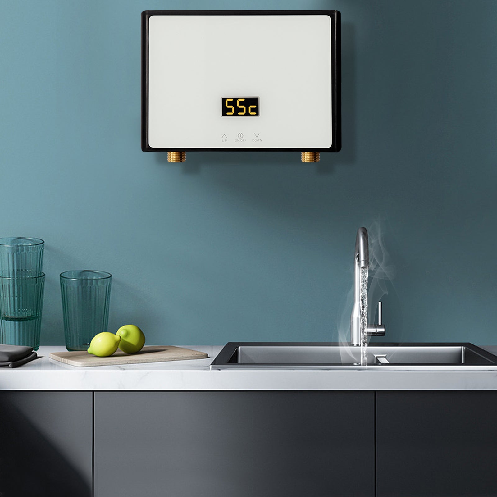 Mini scaldabagno senza serbatoio 5500 W , display digitale a LED, senza serbatoio, per bagno, cucina (nero)