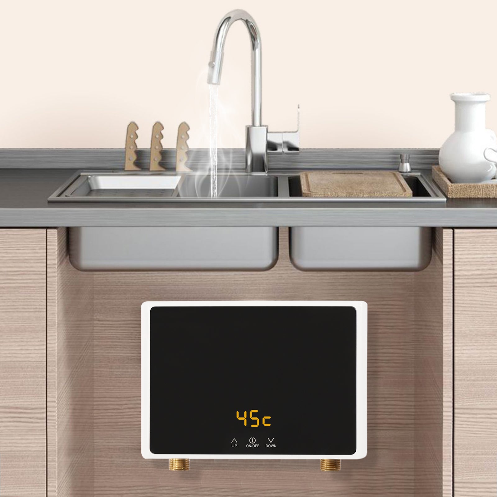 5.5 kW Scaldacqua istantanea elettrico con schermo LCD, piccolo scaldabagno Elettrico, 220 V , per cucina bagno lavandino