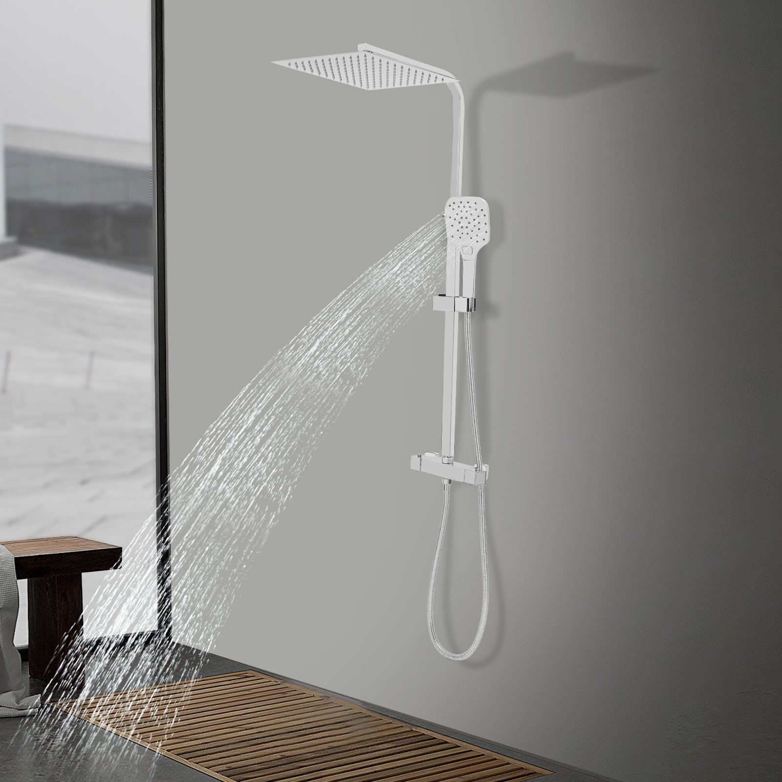 Set doccia con termostato Accessori doccia Sistema doccia Doccia a pioggia Doccetta da 30 cm con 3 tipi di getto Doccia a pioggia