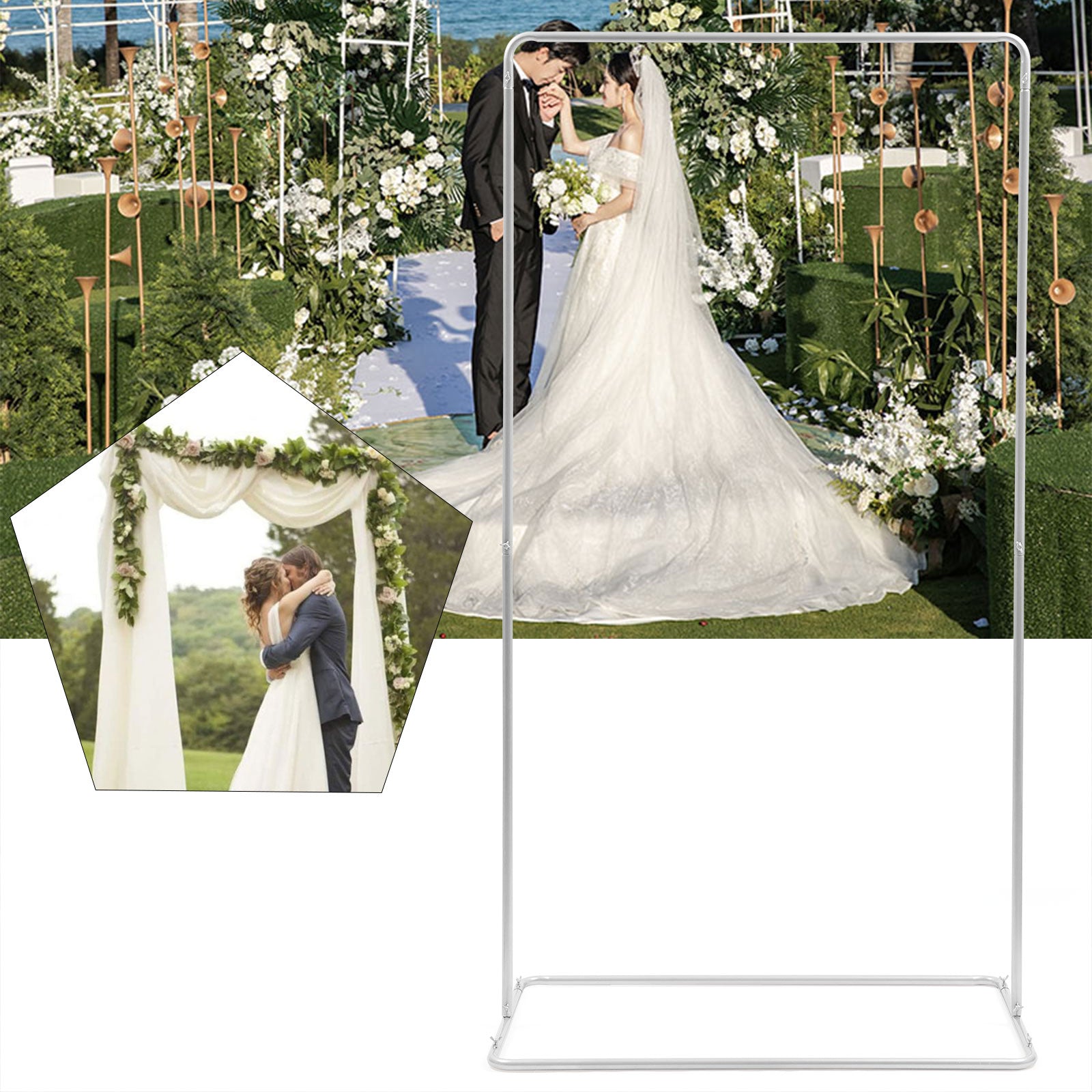 Arco per matrimoni quadrato con basi, arco bianco per decorazioni per eventi addio al nubilato