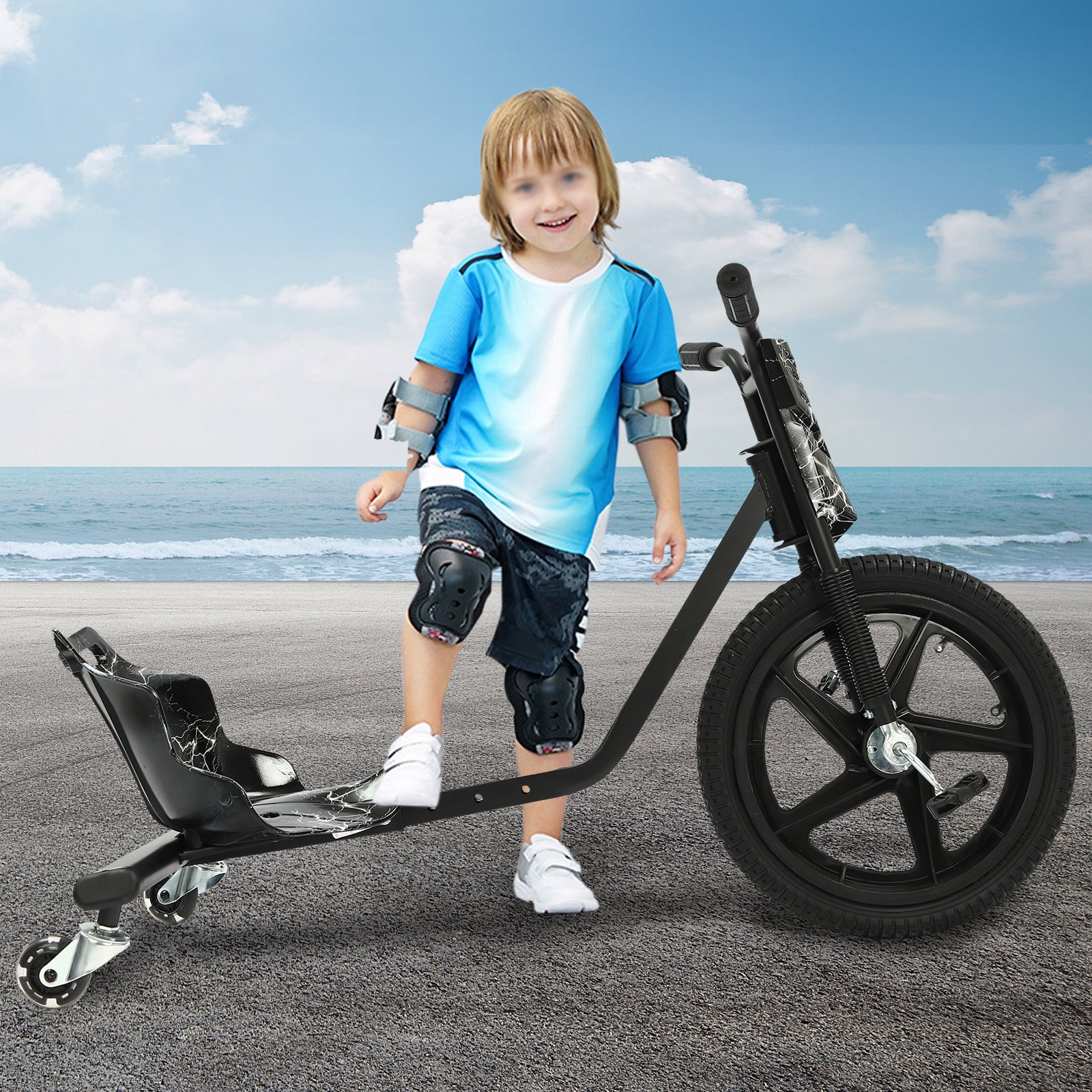 Pedal Go Kart per bambini Drift Kart 360 gradi Drifter per bambini con luci per ragazzi e ragazze, nero, 90 x 68 x 60 cm