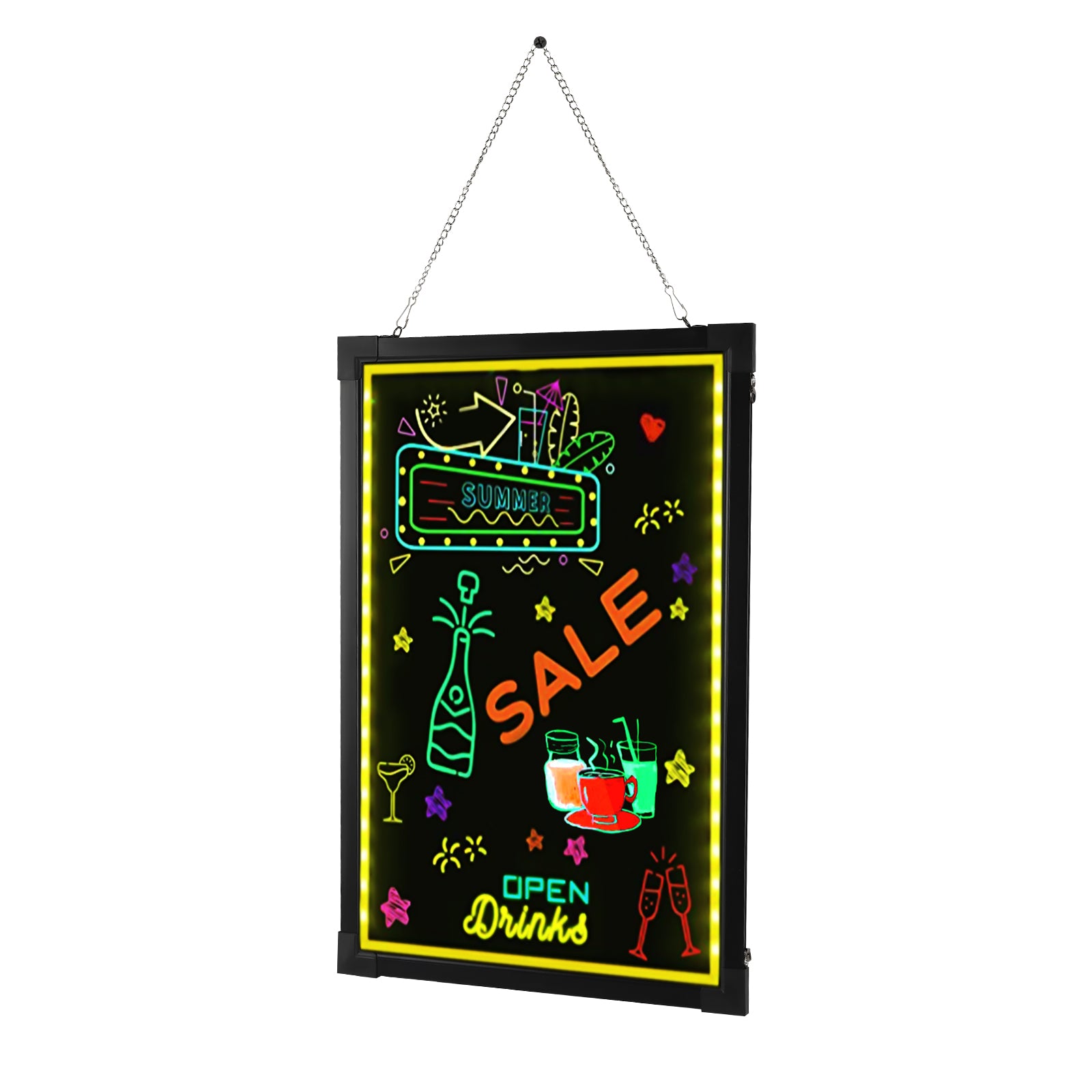 Lavagna luminosa a LED, con telecomando e 8 penne al neon,60 x 80 cm,per bar, ristorante, matrimonio