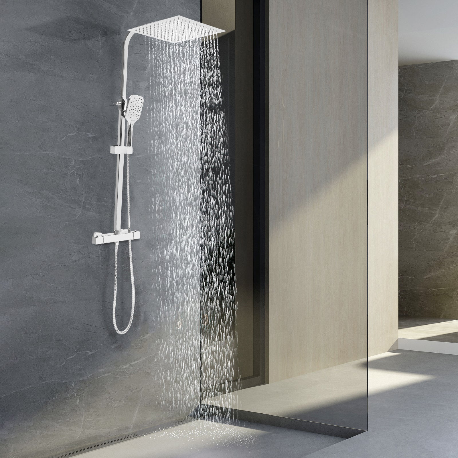 Set doccia con termostato Accessori doccia Sistema doccia Doccia a pioggia Doccetta da 30 cm con 3 tipi di getto Doccia a pioggia