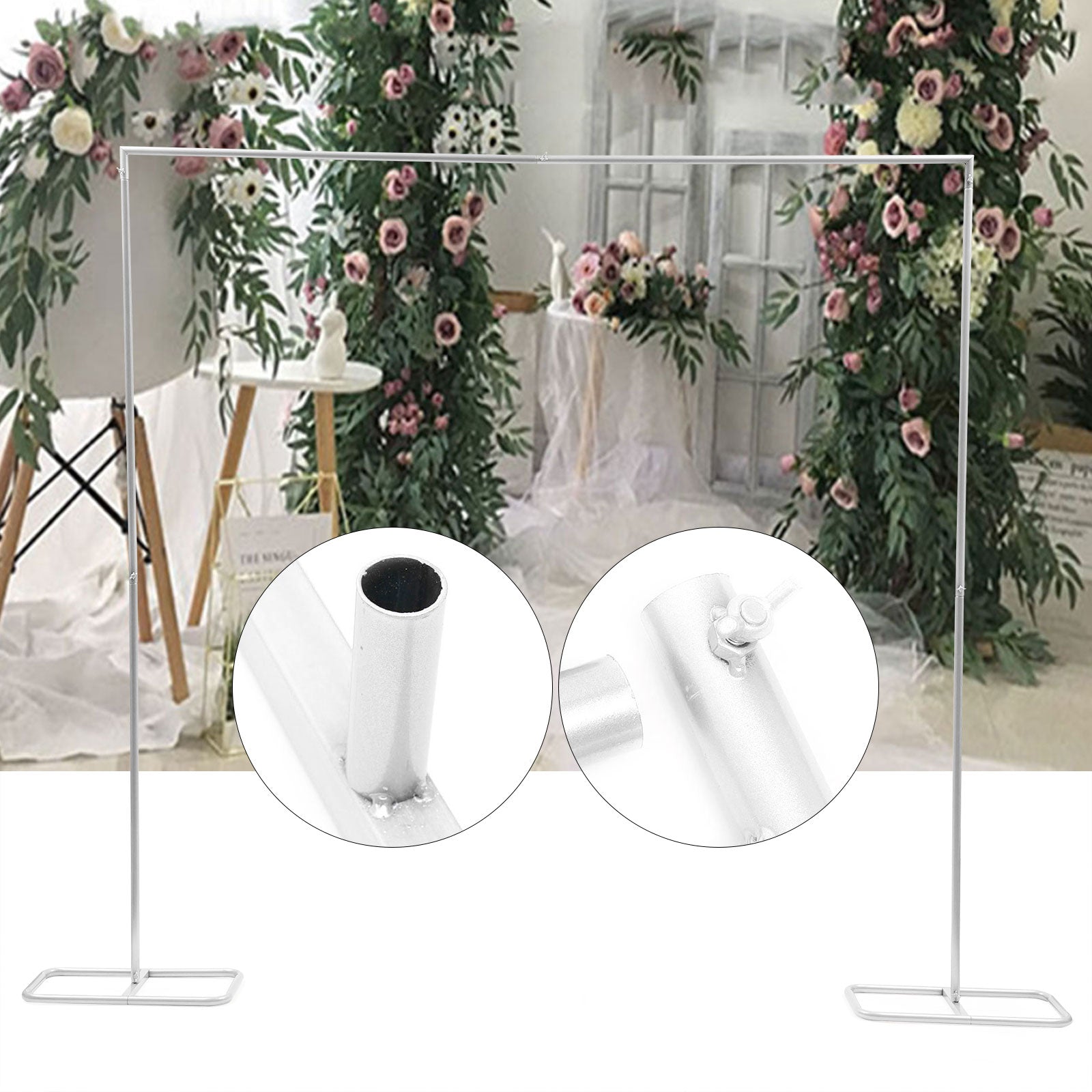 2 x 2,1 m di ferro quadrato per matrimonio, colore bianco, set di archetto per rose e sfondo decorativo, rimovibile