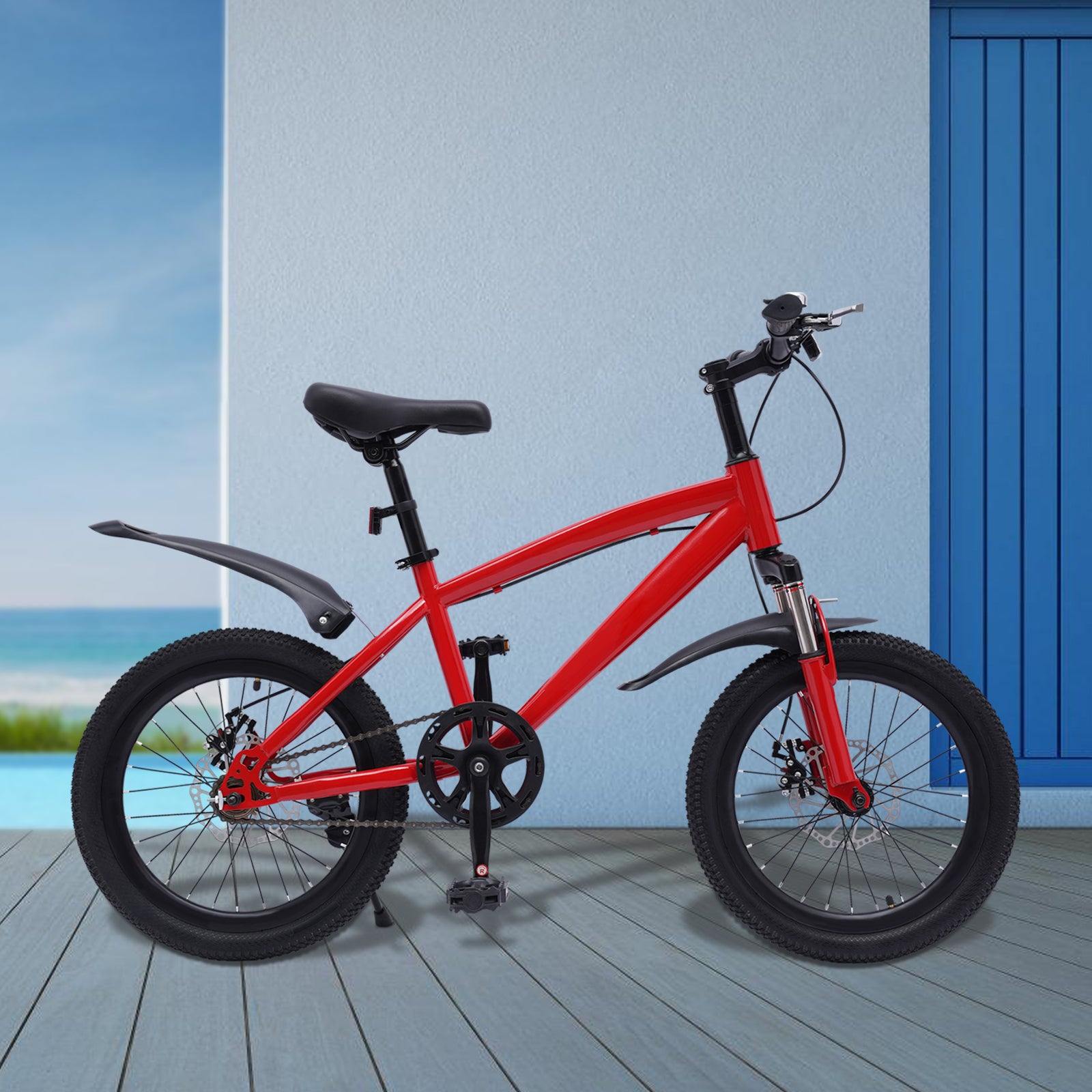 Bicicletta per bambini da 18 pollici, mountain bike con torcia elettrica e pompa per pneumatici