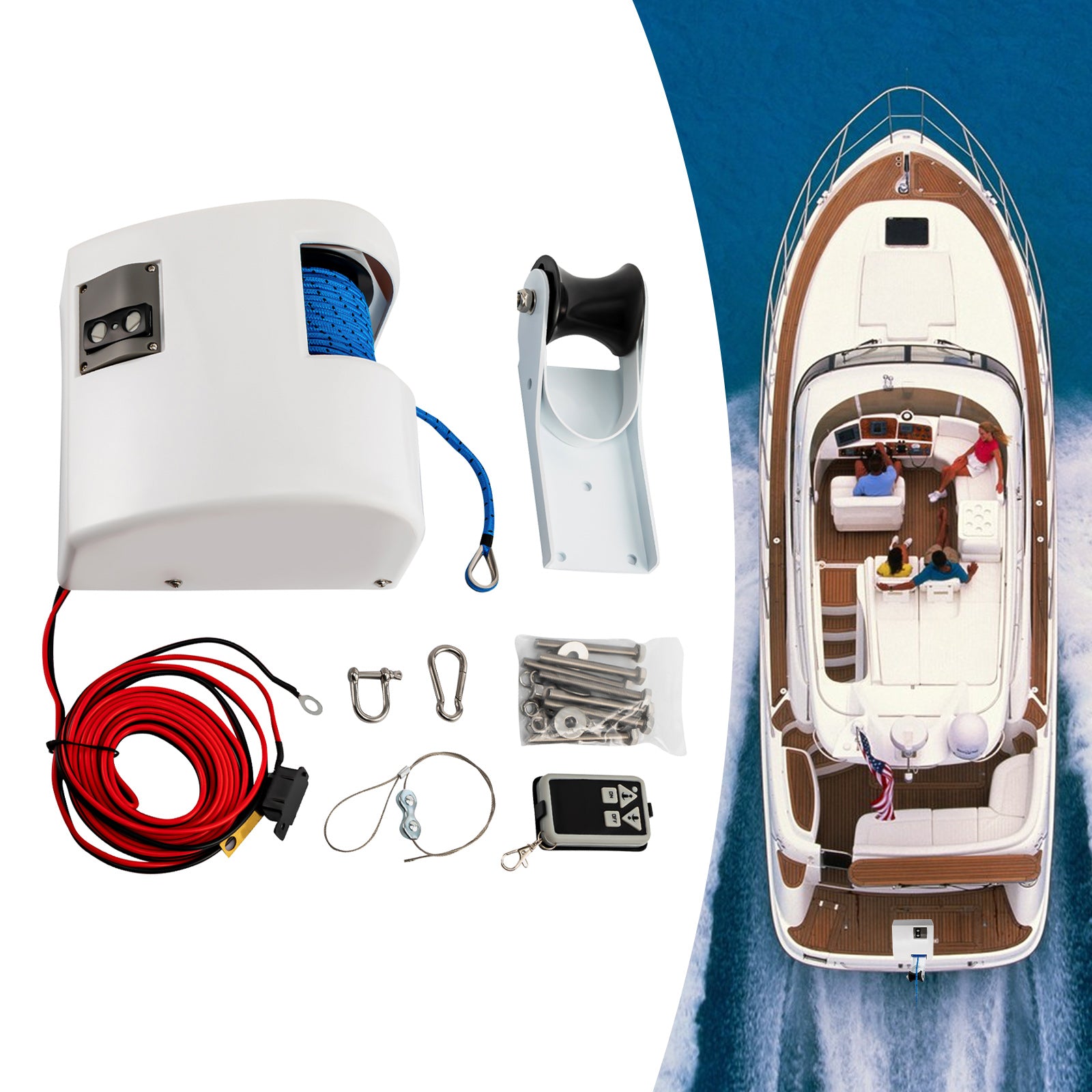 Verricello elettrico per barche 12V con acqua salata telecomandata senza fili 25 libbre