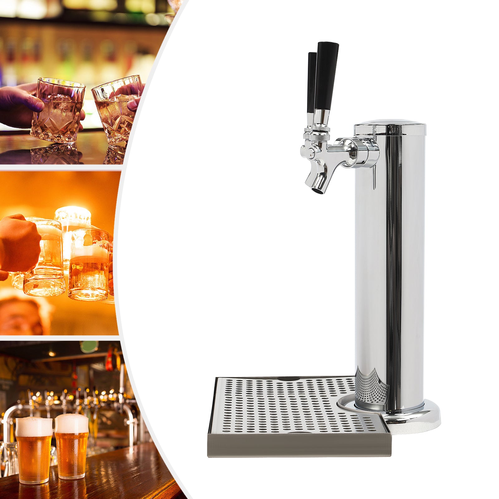 Distributore di birra con 2 rubinetti, in acciaio inox,distributore di bevande per bar, appartamenti, hotel e ristoranti, argento