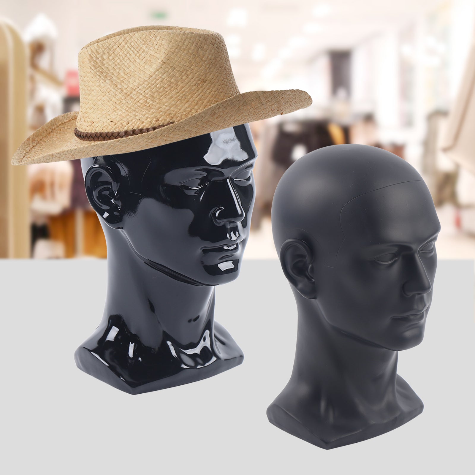 Testa in schiuma maschile 30 cm, testa di manichino maschile nero lucido, adatta per parrucche cappelli cappelli parrucche Gioielli cappelli