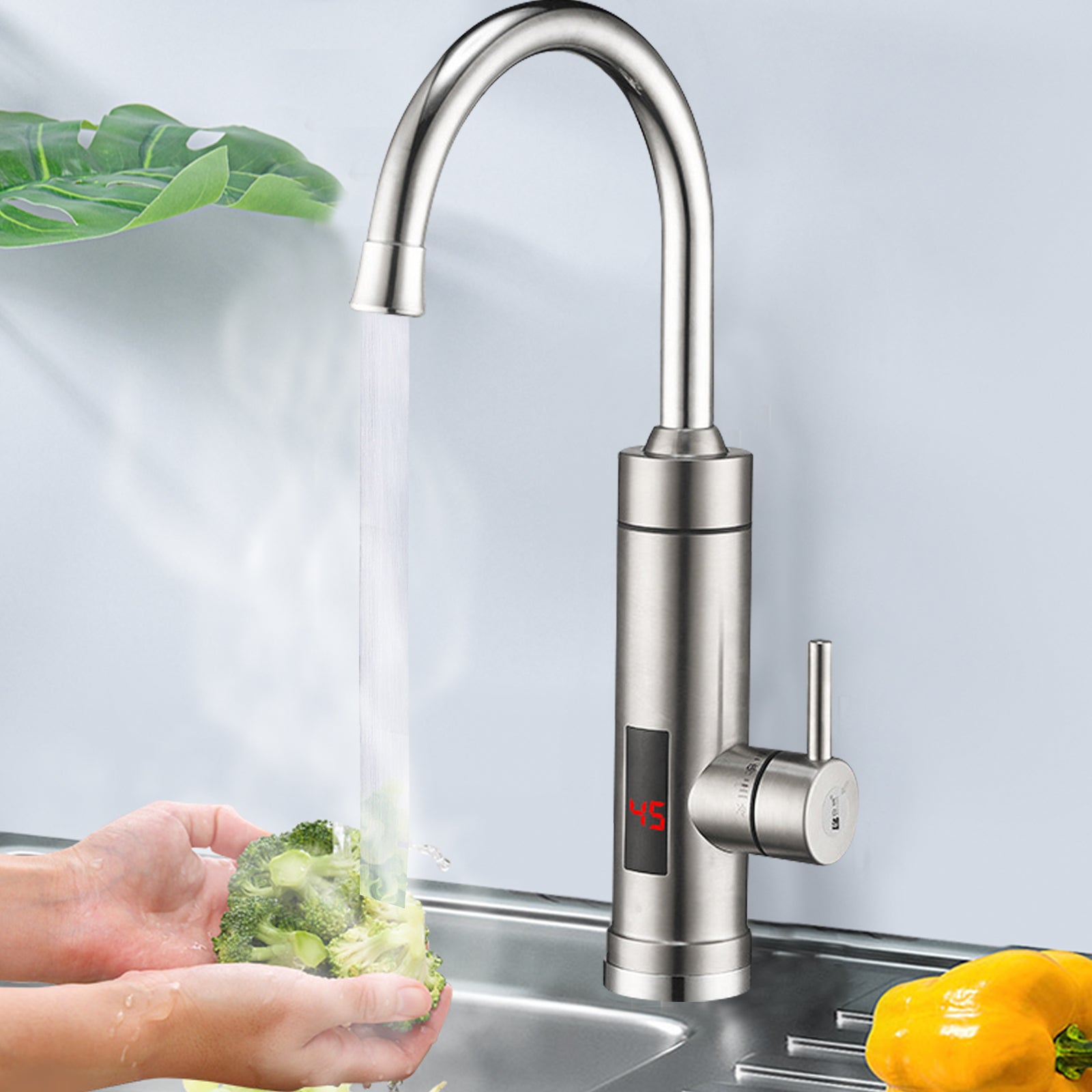 3000 W 360° rubinetto elettrico con display digitale a LED, girevole a 360°, rubinetto da cucina per bagno e cucina istantaneo