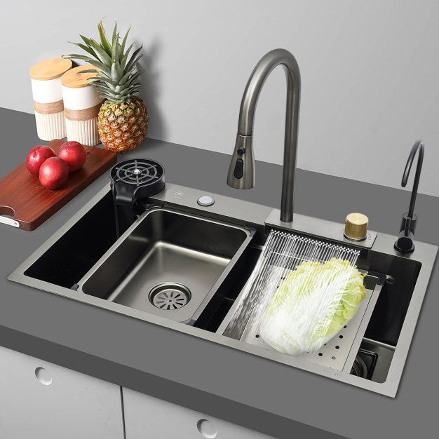 Singolo Bowl lavello da cucina, cascata bar, set di lavello integrato con rubinetto rimovibile (68 cm)