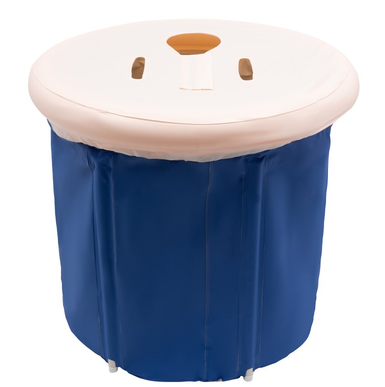 Vasca da bagno pieghevole portatile per adulti in PVC, vasca da bagno rotonda da interno per casa e viaggio, blu