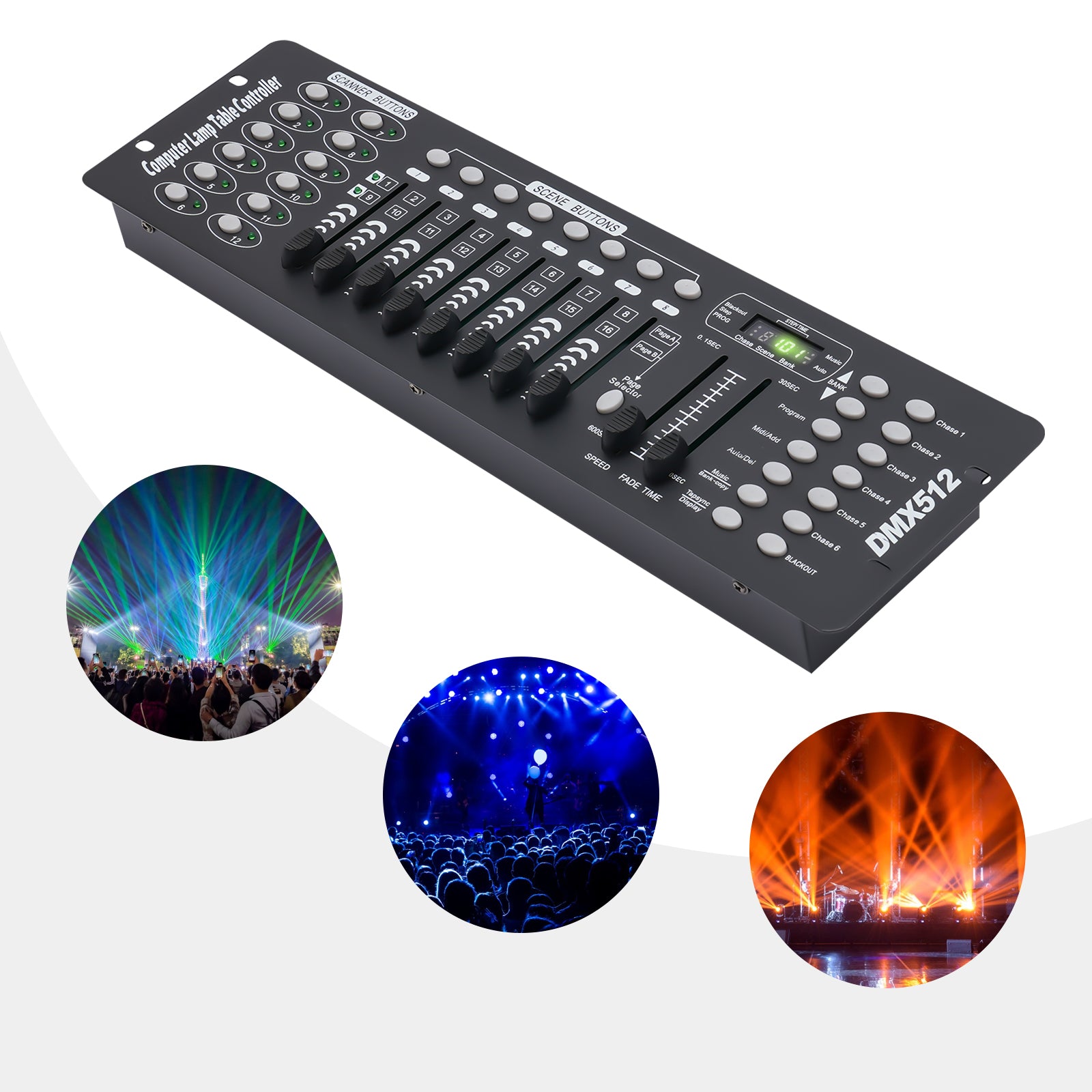 Console luci sceniche 192 canali DMX 512, attrezzatura DJ essenziale 10 scenari 0/60 Hz