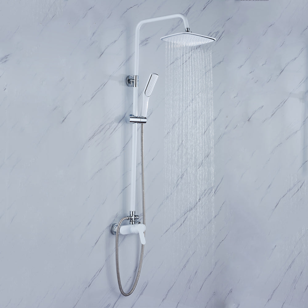 Set doccia a pioggia, con soffione e doccetta, set per doccia e bagno, soffione doccia bianco
