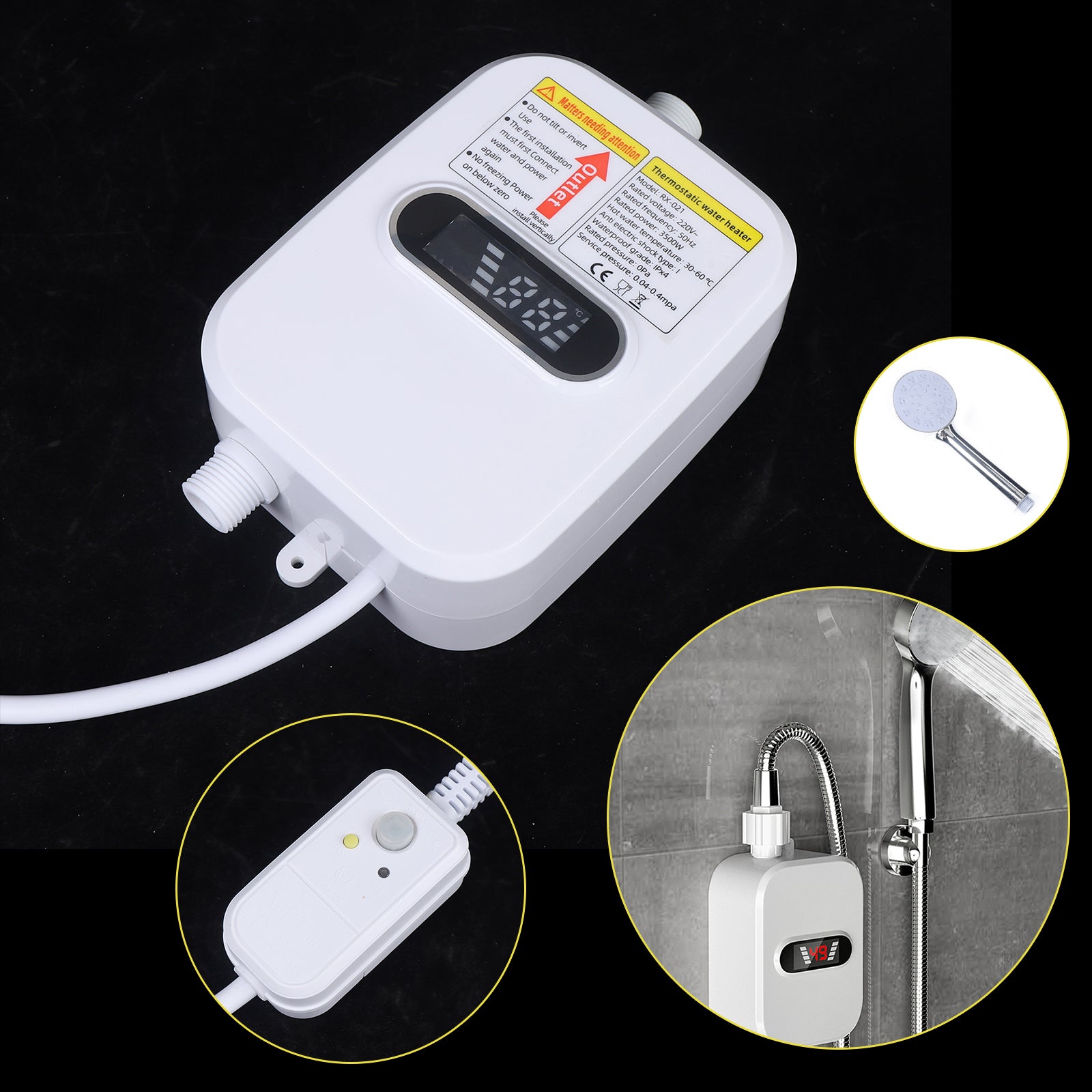 3500 W Mini scaldabagno elettrico istantaneo con protezione dalle perdite, scaldacqua termostatico senza serbatoio per bagno, cucina