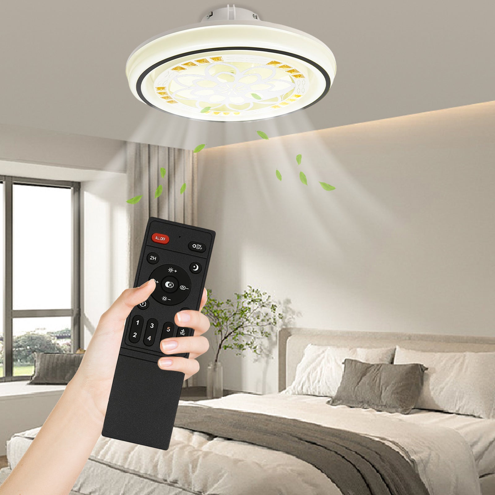 Luce del Ventilatore da soffitto rotondo moderno 220 V con telecomando, per camera da letto, ufficio