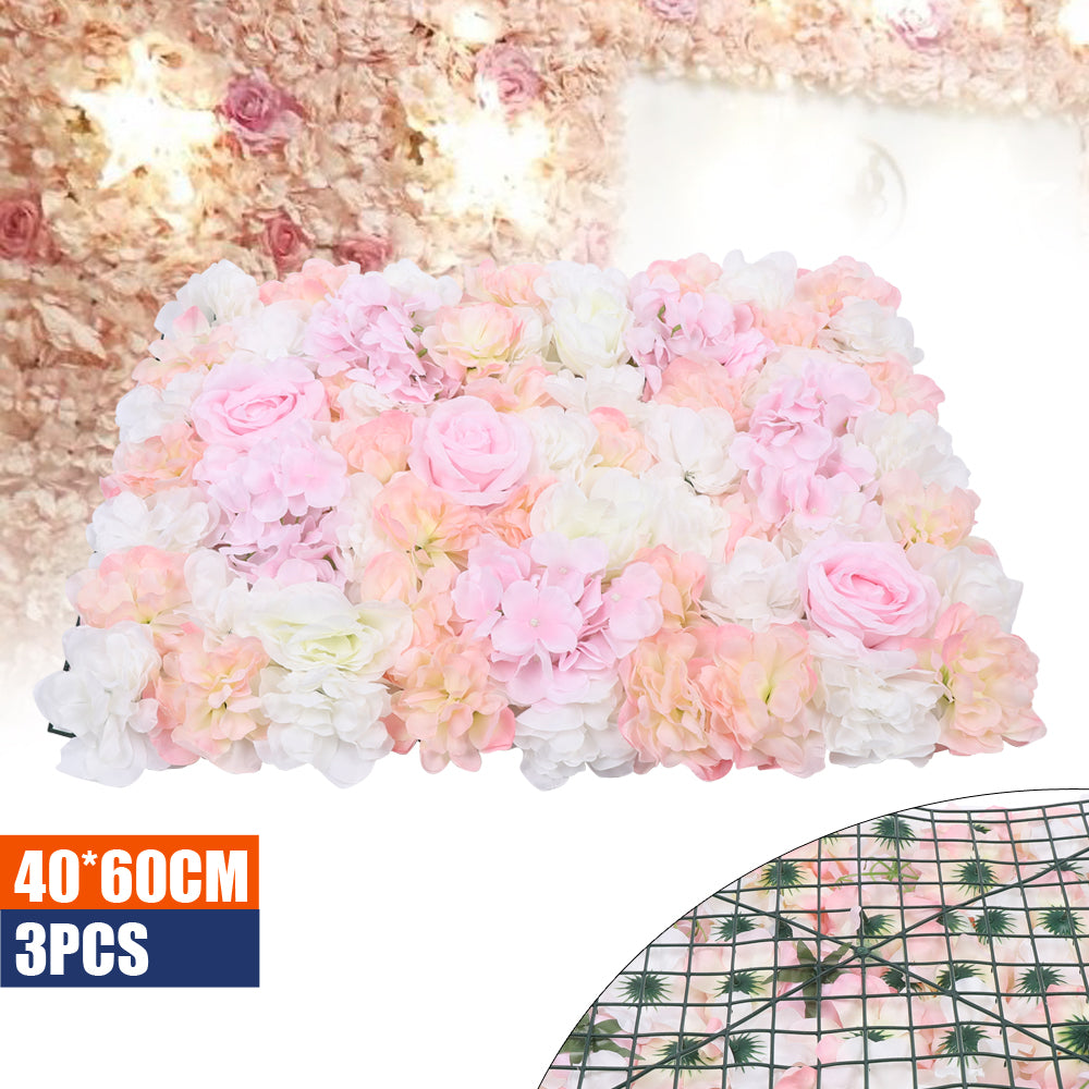 3 pezzi 40 * 60 cm muro di fiori artificiali muro di rose fiori di seta fai da te muro di fiori (rosa + bianco)