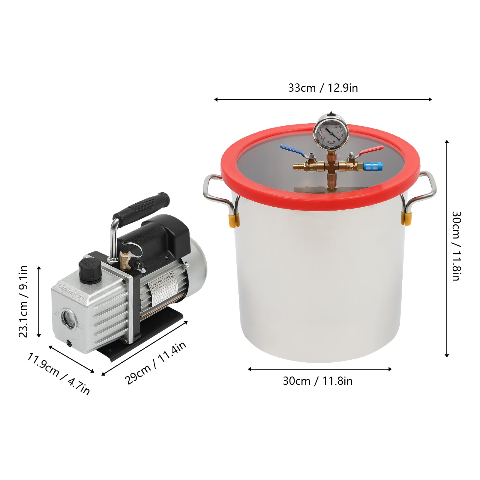 18 Litri Kit Camera di Degassificazione a Vuoto da 5 galloni, in Acciaio Inox con Pompa a vuoto monostadio da 5 CFM 1/3HP