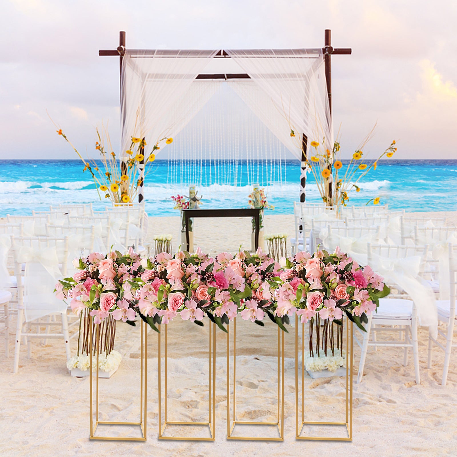Espositore per fiori geometrico da 4 pezzi 60x24x24 cm espositore per fiori in metallo dorato adatto per la decorazione di vacanze di nozze