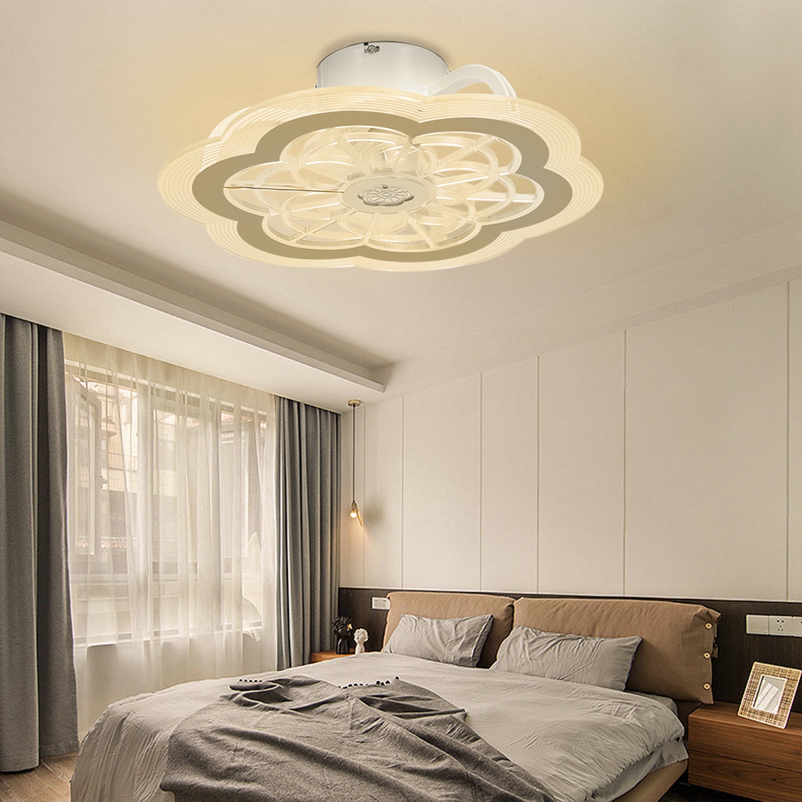 Ventilatore da soffitto con telecomando, lampada con ventilatore, 45W 3 Colori (3000K-4500K-6000K)