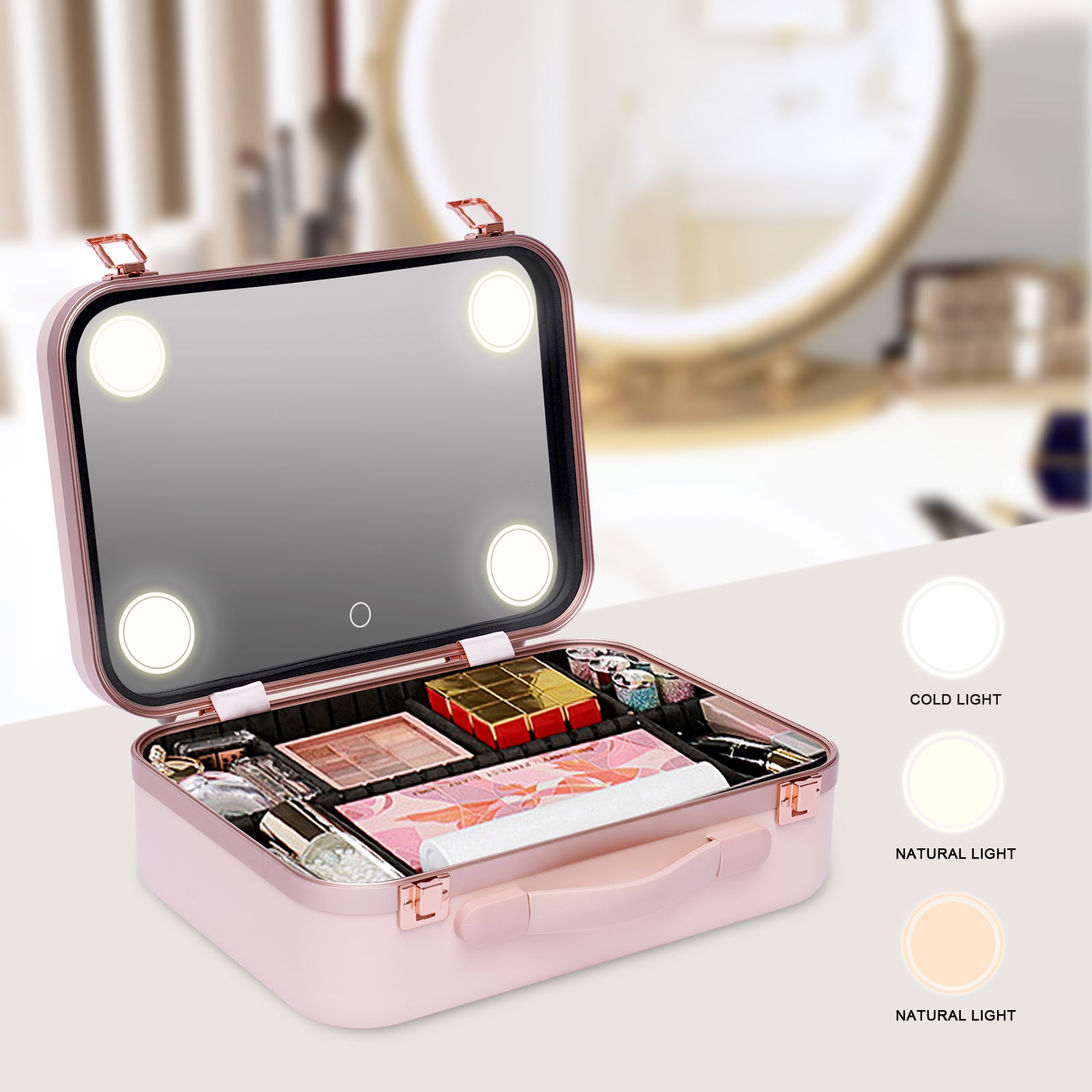Organizer per Cosmetici, Valigetta per trucchi con LED Beauty case per trucco con luci e specchi