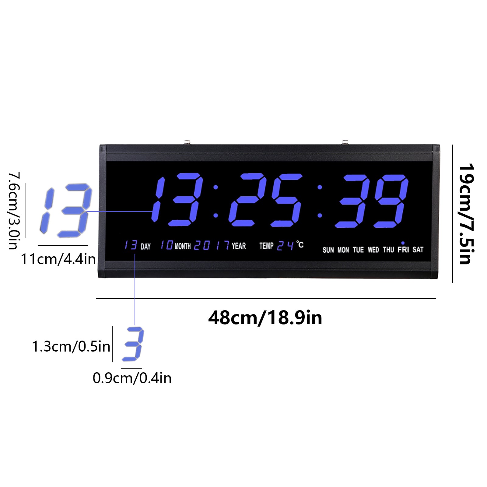 Orologio da parete digitale a LED con display di data e temperatura - 480 x 190 x 30 mm, orologio da parete digitale per soggiorno, camera da letto, cucina, ufficio