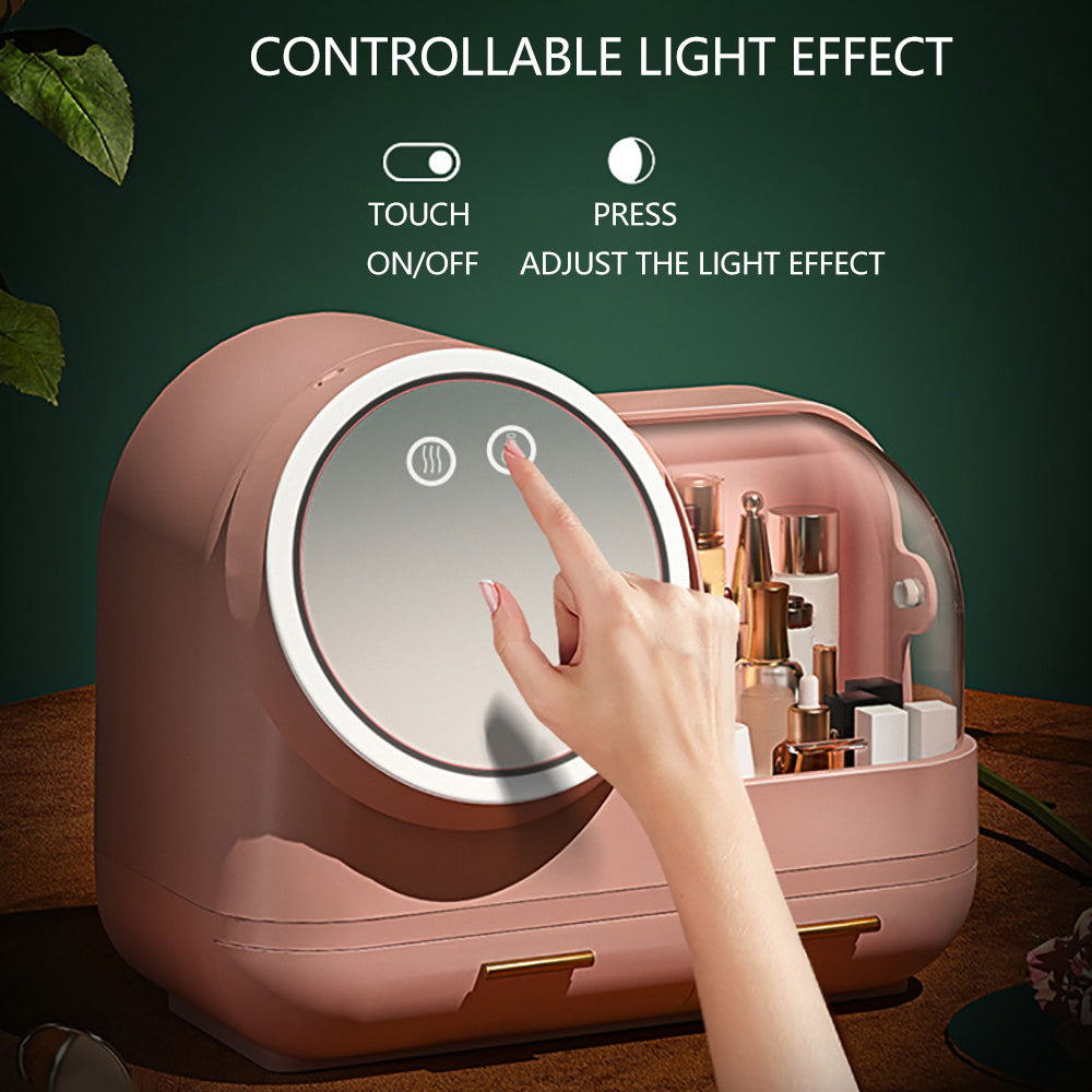Organizzatore di Cosmetici con Luce LED e Specchio da Trucco, Contenitore per Cosmetici a LED con Ricarica USB (rosa)