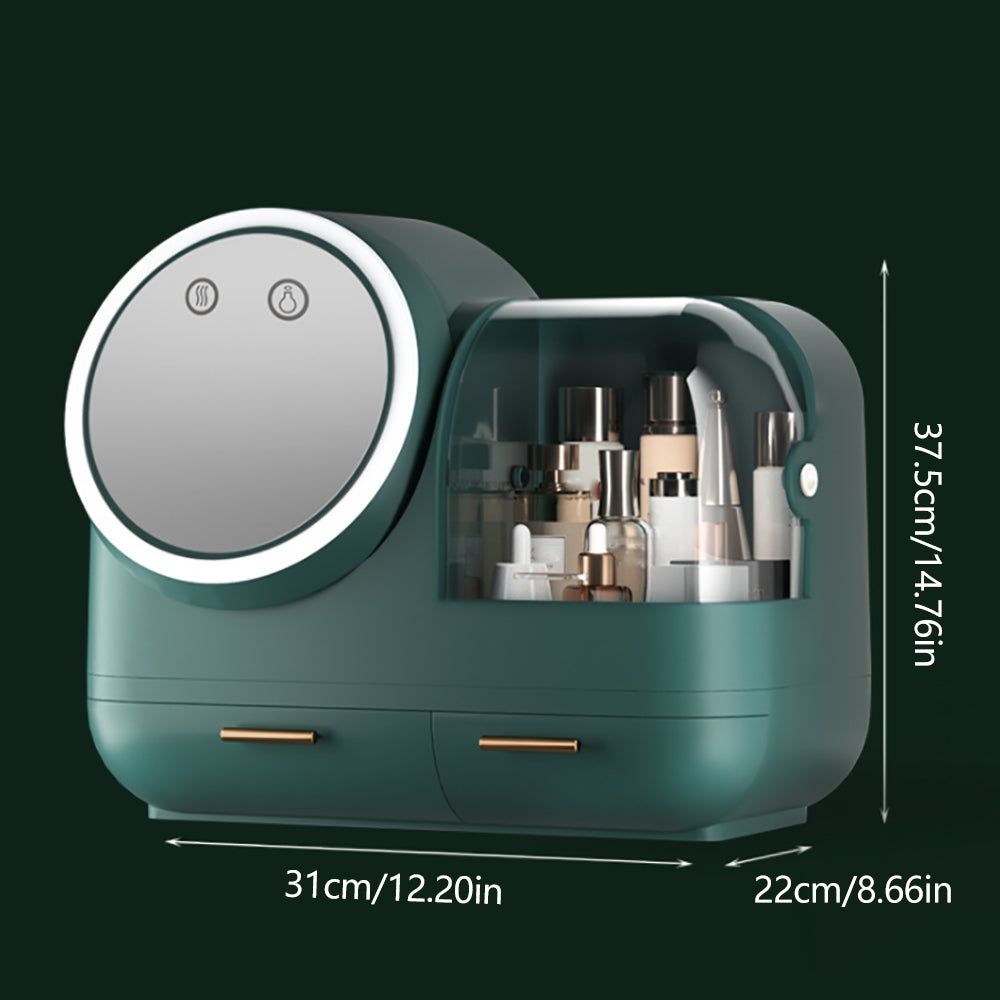 Organizzatore di Cosmetici con Luce LED e Specchio da Trucco, Contenitore per Cosmetici a LED con Ricarica USB (Verde)