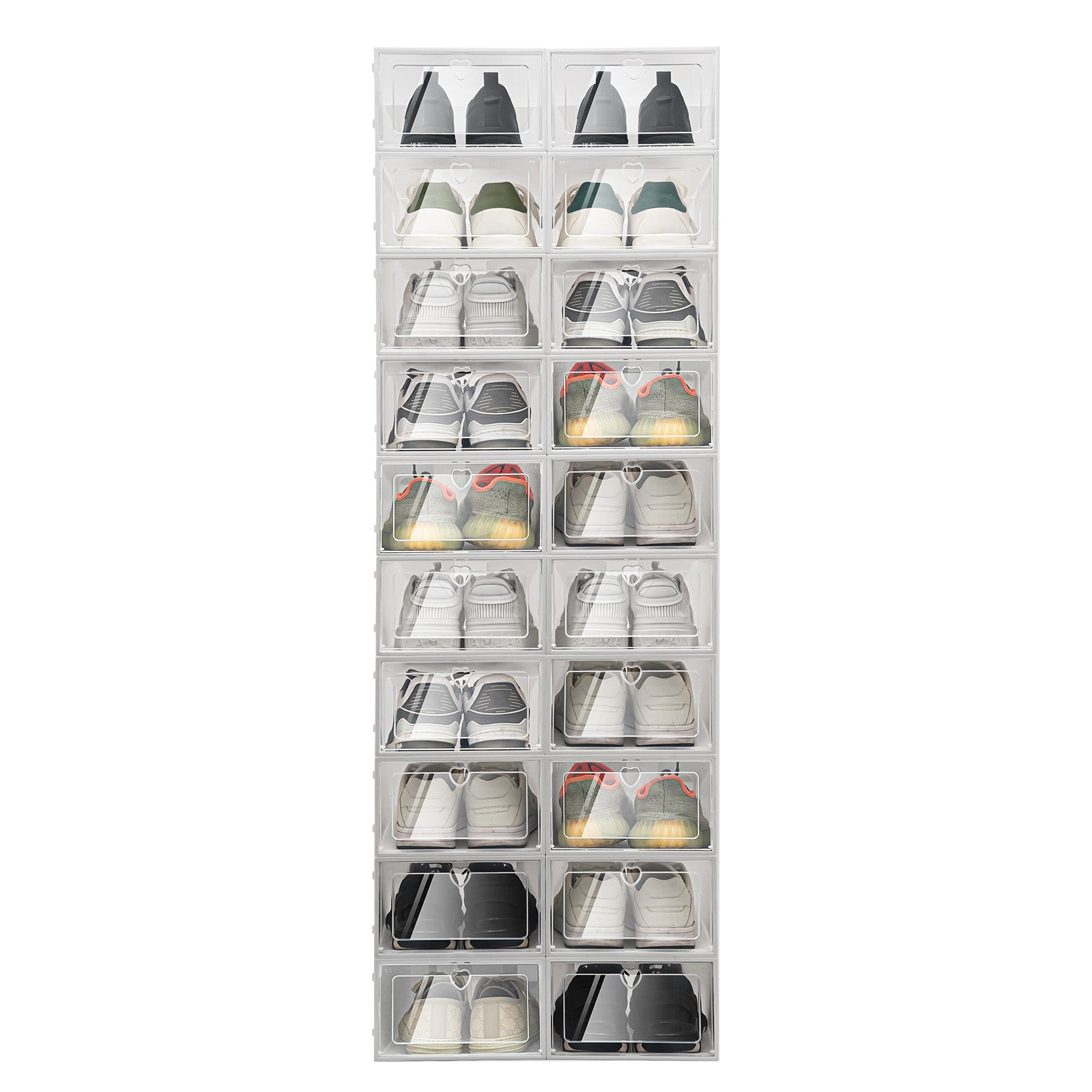 Set di 20 Scatole Trasparenti in Plastica per Scarpe, Scarpiera Impilabili con Coperchio Contenitore di Stoccaggio