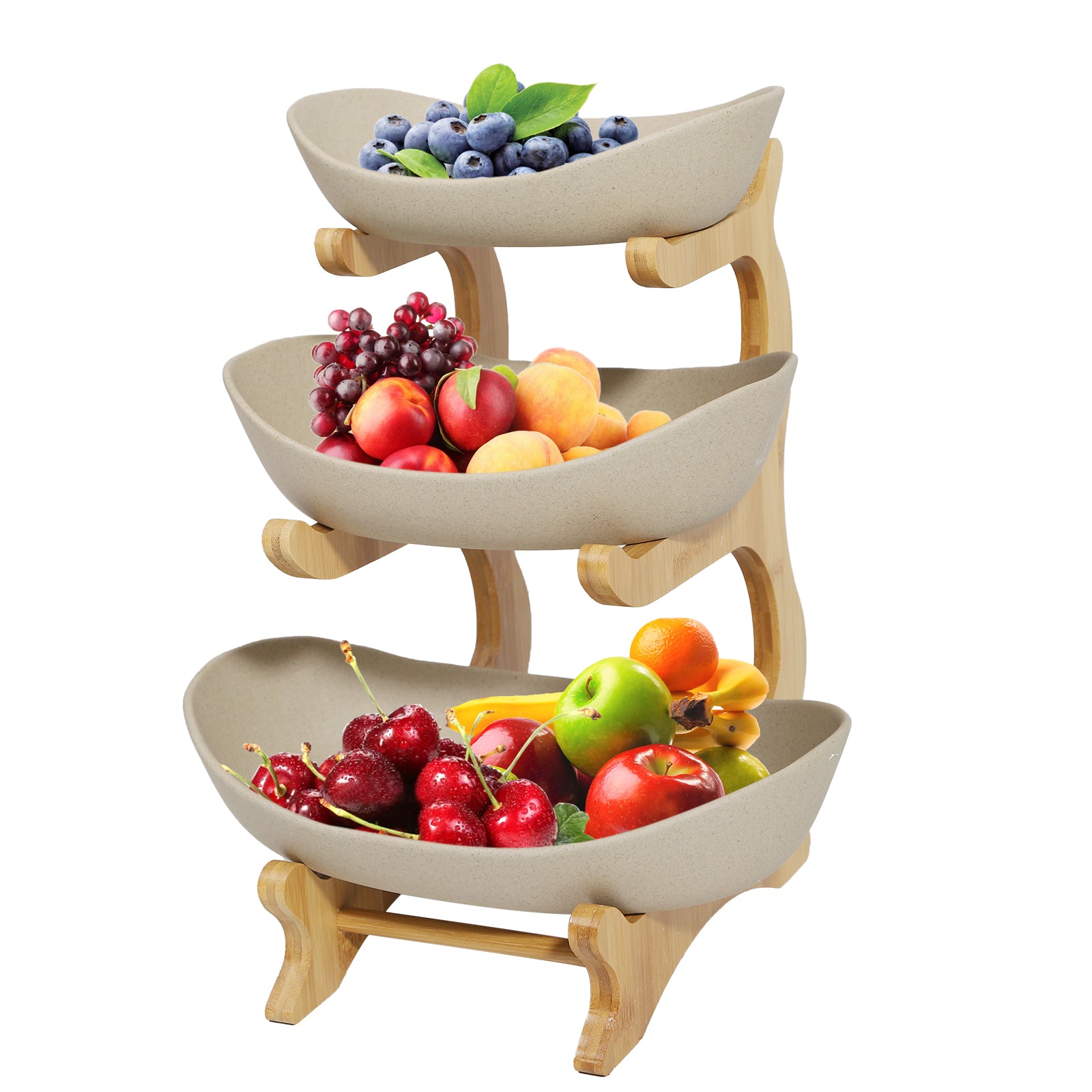 Alzata per frutta a 3 piani in ceramica, multifunzionale, in ceramica, per frutta, snack (marrone)