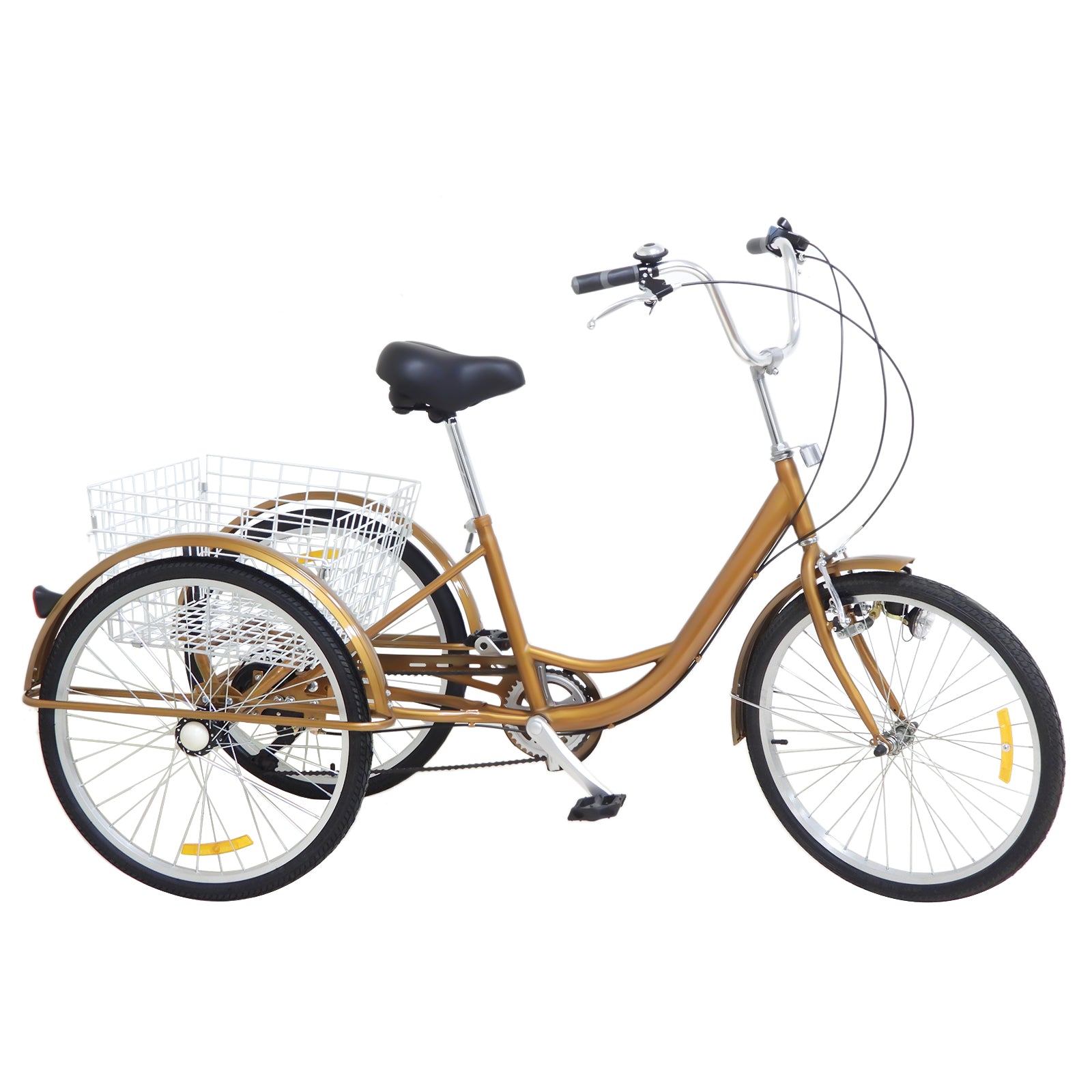 Triciclo Bicicletta per Adulti da 24" a 6 Velocità a 3 Ruote con Cestello e Lampada