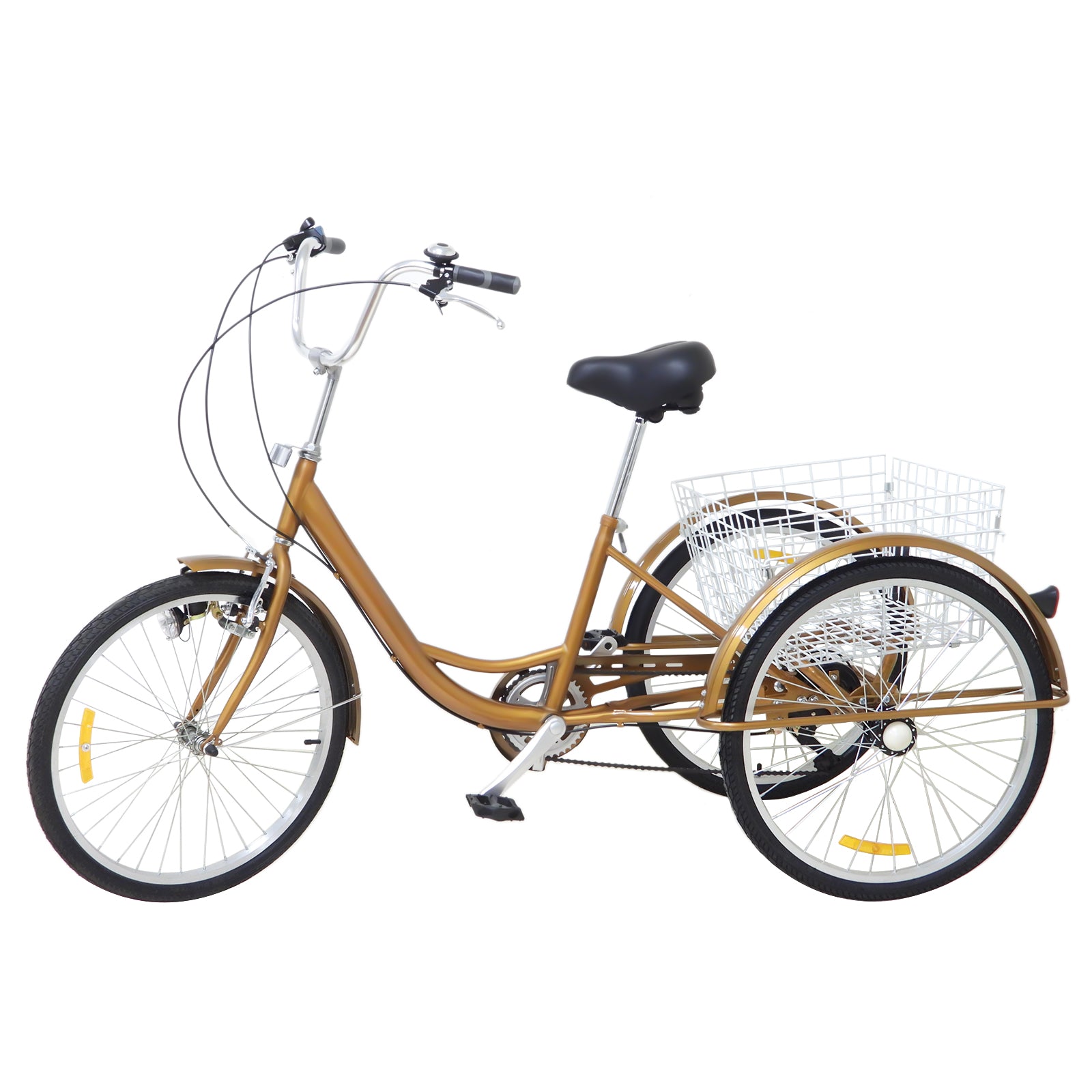 Triciclo Bicicletta per Adulti da 24" a 6 Velocità a 3 Ruote con Cestello e Lampada
