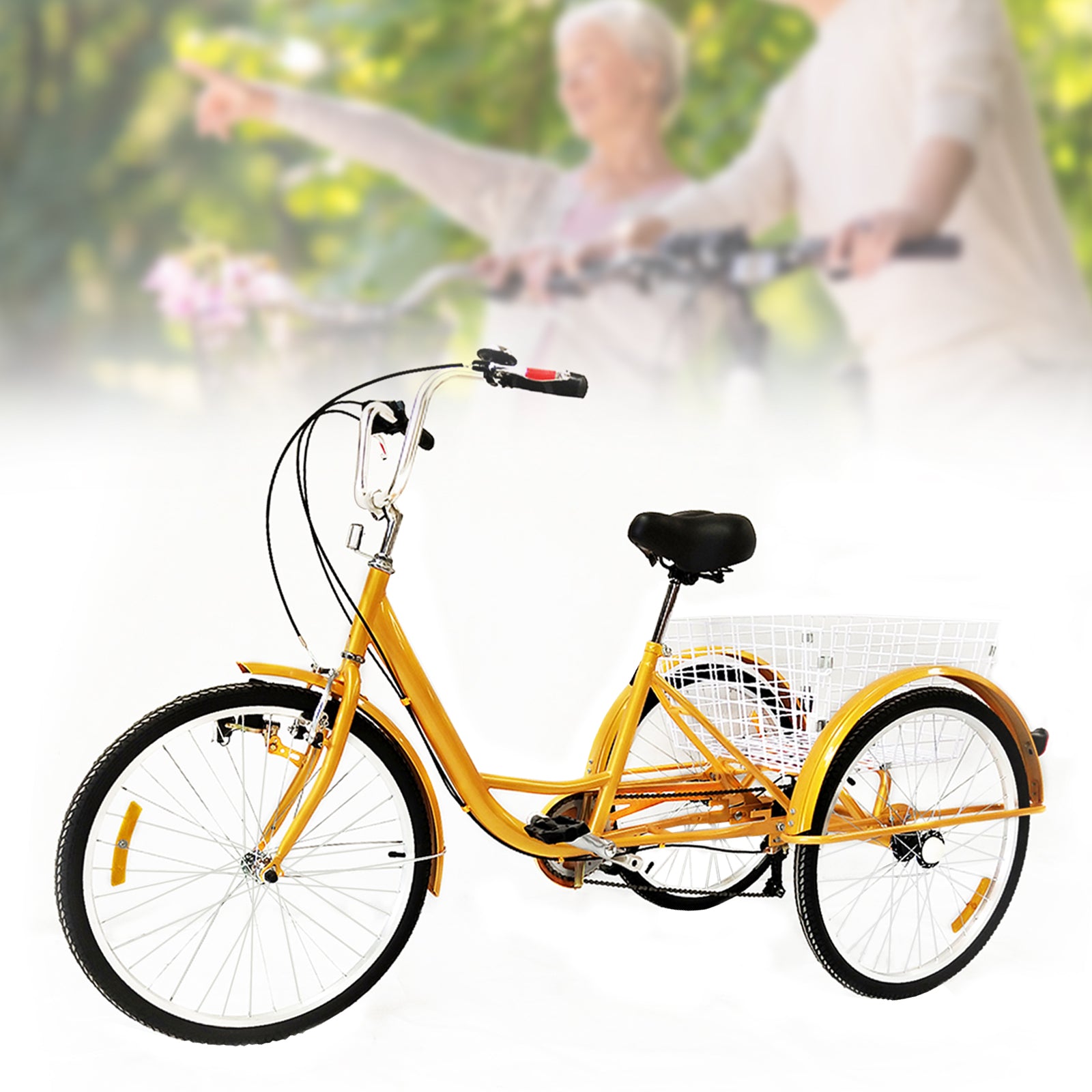 Triciclo per Adulti con Cestino 24 Pollici, Triciclo Bicicletta a 3 Ruote, Cambio 6 Velocità