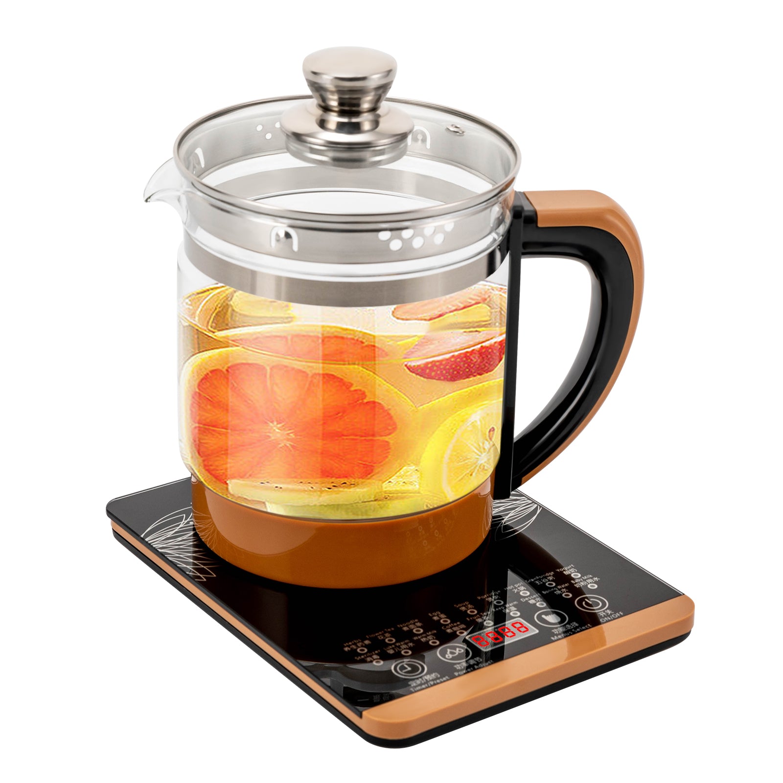 Bollitore per tè in vetro, 1,8 l, 2 in 1, con temperatura selezionata,pannello di controllo touch,macchina da tè