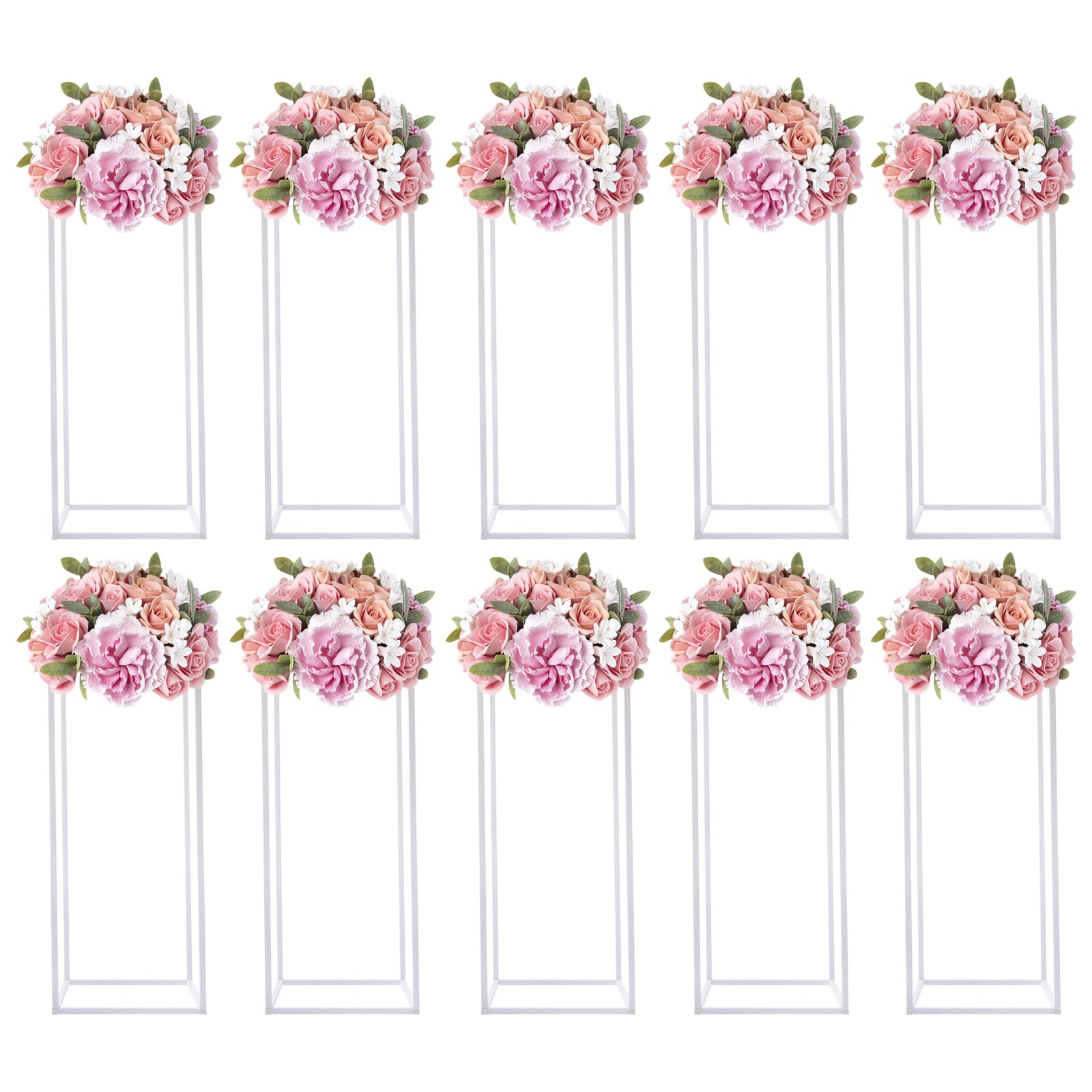 Supporto per fiori rettangolari, 10 pezzi, a Colonna in metallo, per matrimony, per la casa, 24 x 24 x 60 cm