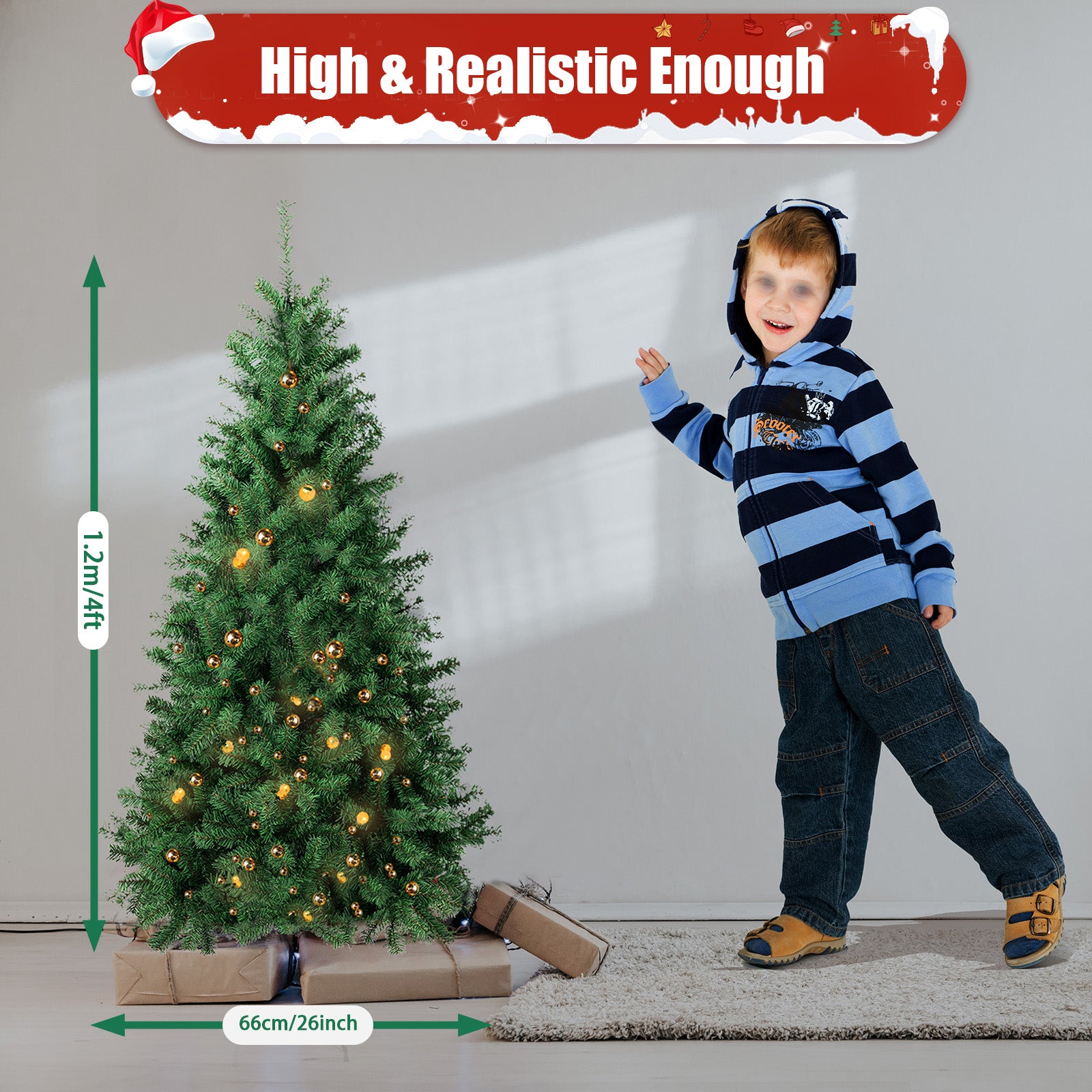 120 cm Albero di Natale Artificiale Decorazione Natalizia in PVC, per Appartamenti