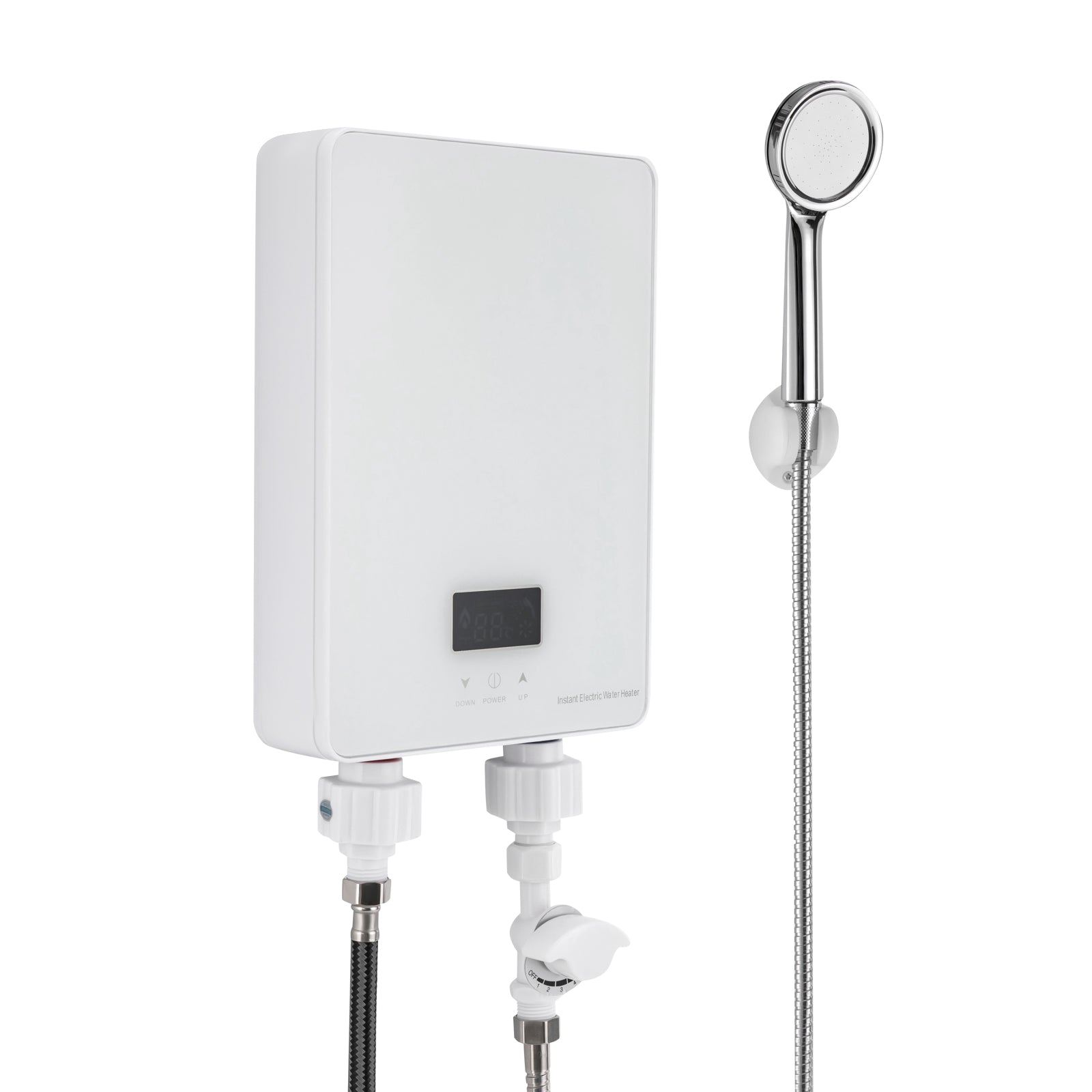 Scaldabagno elettronico 6000 W Doccia Tankless Scaldabagno con pannello LED, per bagno, cucina, bagno, doccia(bianco)