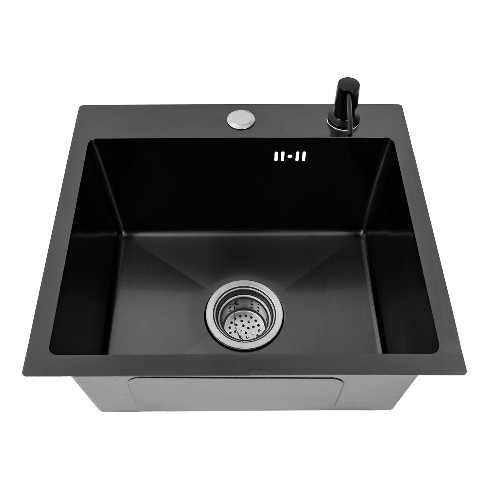 Lavello da incasso, colore nero, 40 x 45 cm, per cucina, con dispenser di sapone