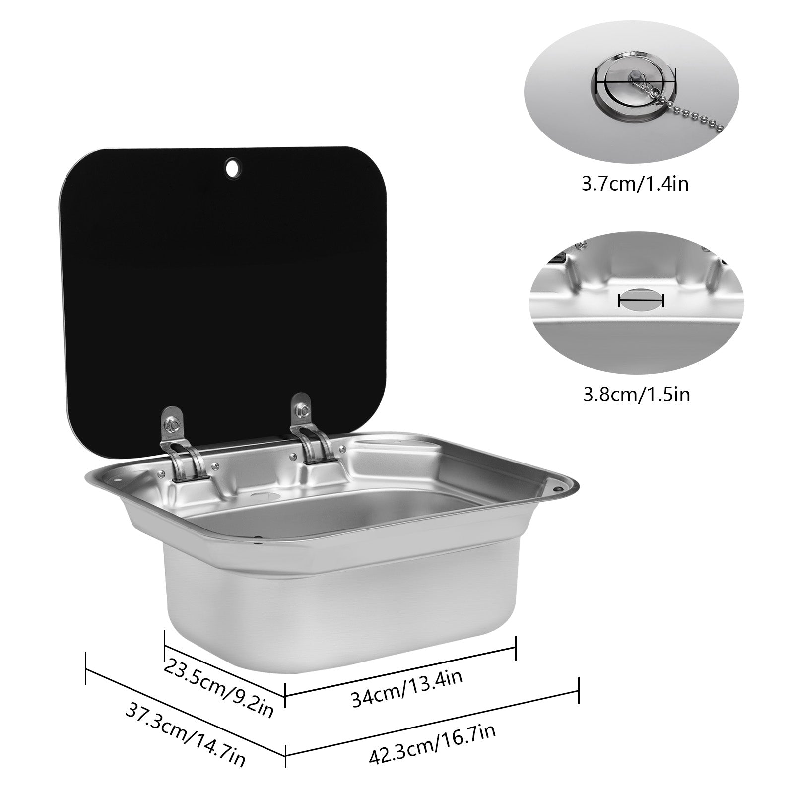 Set lavabo rettangolare con coperchio, in acciaio inox, con rubinetto,  per camper, campeggio