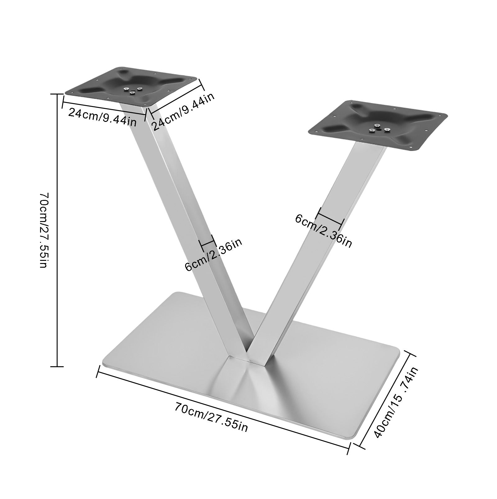 Gambe Supporto del Tavolo a Forma di V in Acciaio Inox, Supporto da Tavolo, 70 cm, per Piani di Lavoro da Cucina