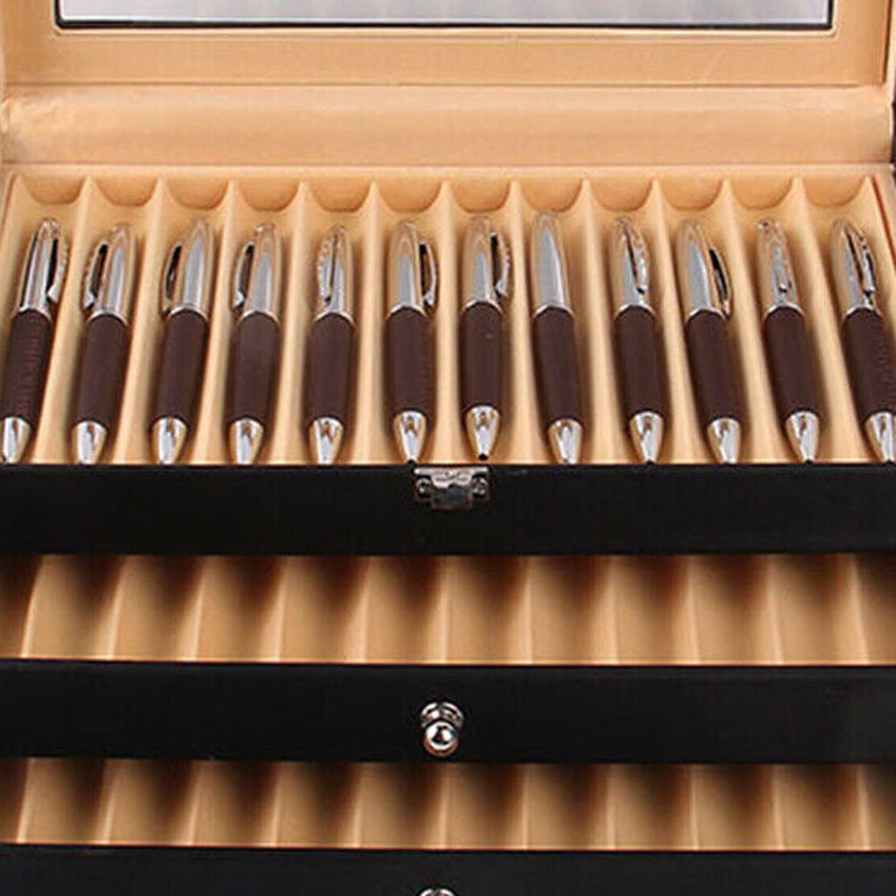 Scatola Espositore per penne a 24/36 scomparti con coperchio vetrino, scatola di conservazione (nero/arancione)