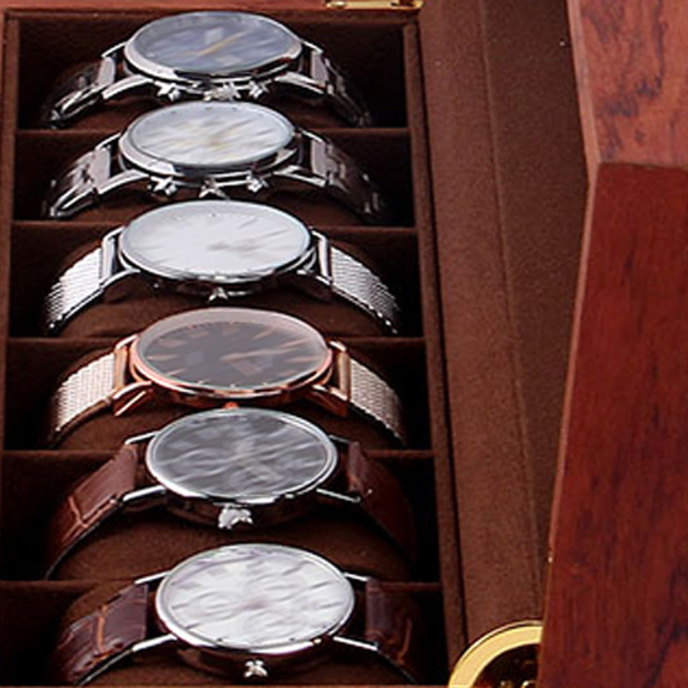CNCEST 6 Slot Scatola di Orologi Vintage in Legno e Tessuto di Velluto, Scatola di Orologi da Vetrina