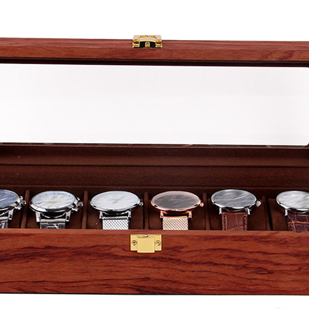 CNCEST 6 Slot Scatola di Orologi Vintage in Legno e Tessuto di Velluto, Scatola di Orologi da Vetrina